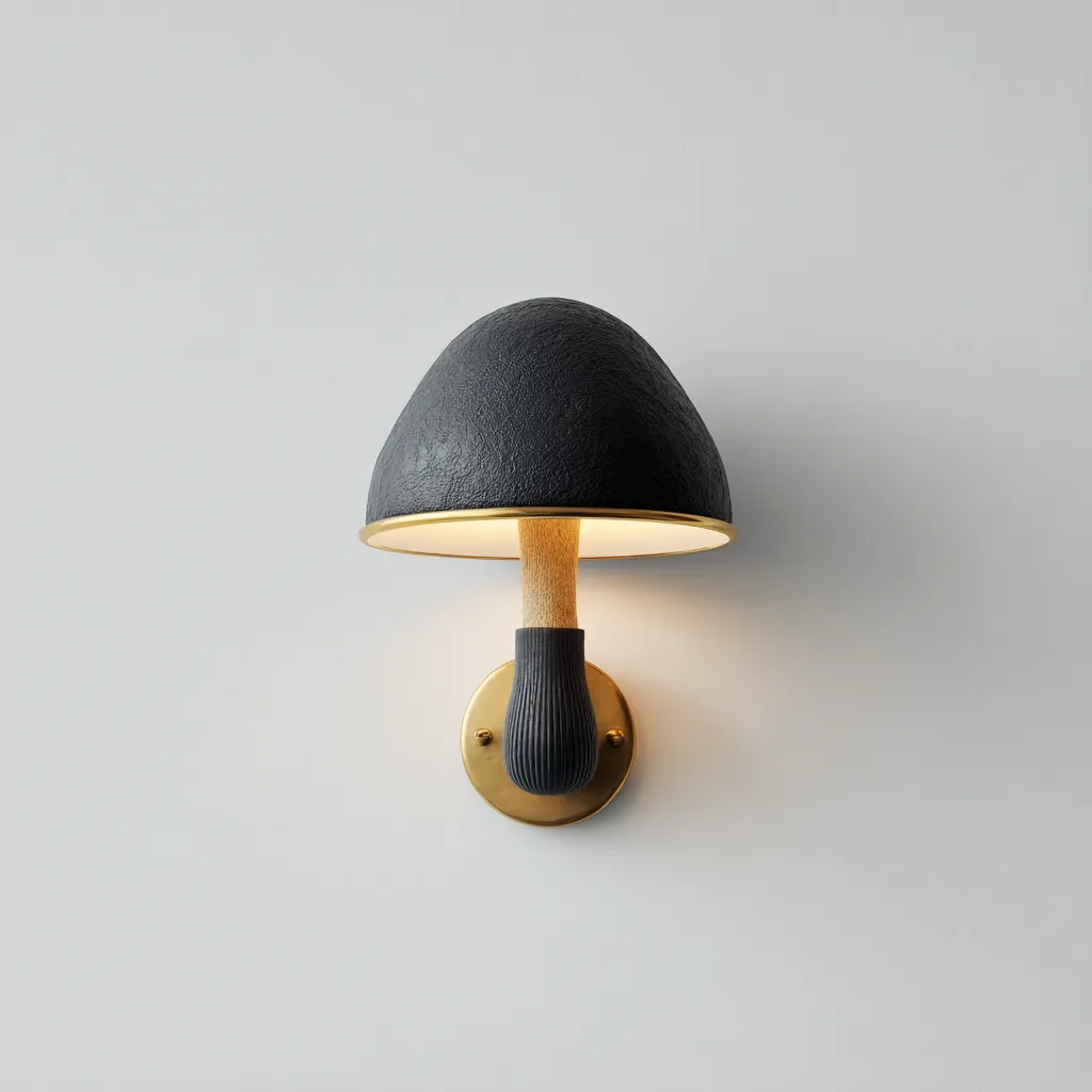 Applique da parete in stile fungo 20x20x30 cm - nero-legno-oro - stile moderno-Sereneete