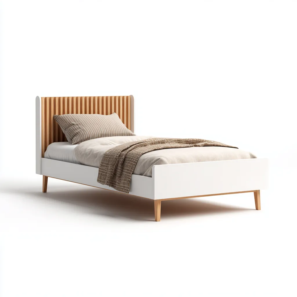 Letto singolo - legno e MDF - 200x100x105 cm - bianco e rovere - stile moderno-Sereneete