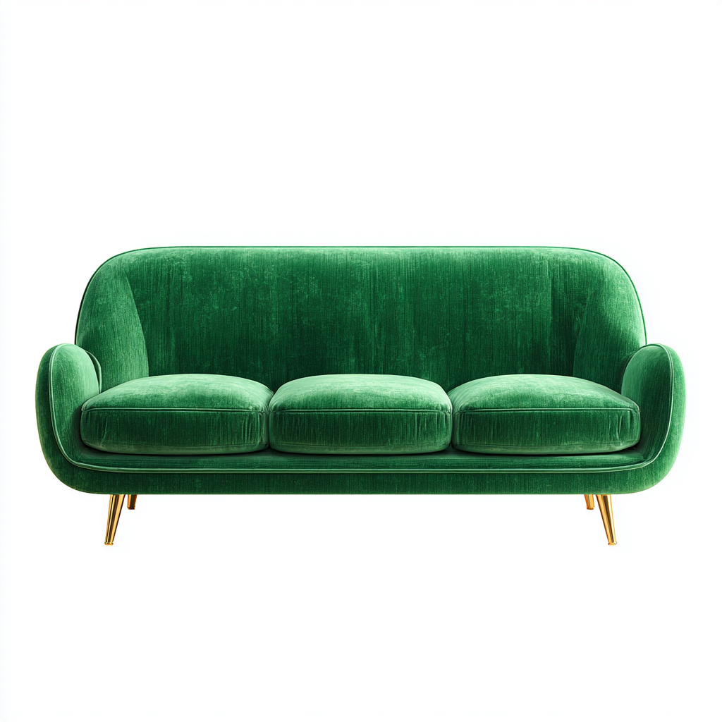 Divano lineare in velluto 200x85x85 cm - verde - per soggiorno - design moderno con gambe dorate-Sereneete
