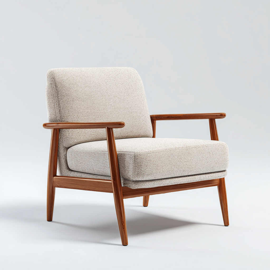 Poltrona in tessuto e legno 95x90x85 cm - beige - per soggiorno - design nordico con struttura in legno naturale-Sereneete