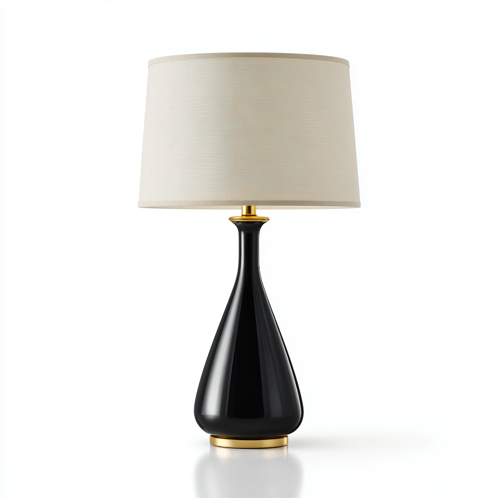 Lampada da tavolo in ceramica e metallo 24x24x48 cm - nero e oro con paralume beige - stile contemporaneo ed elegante-Sereneete