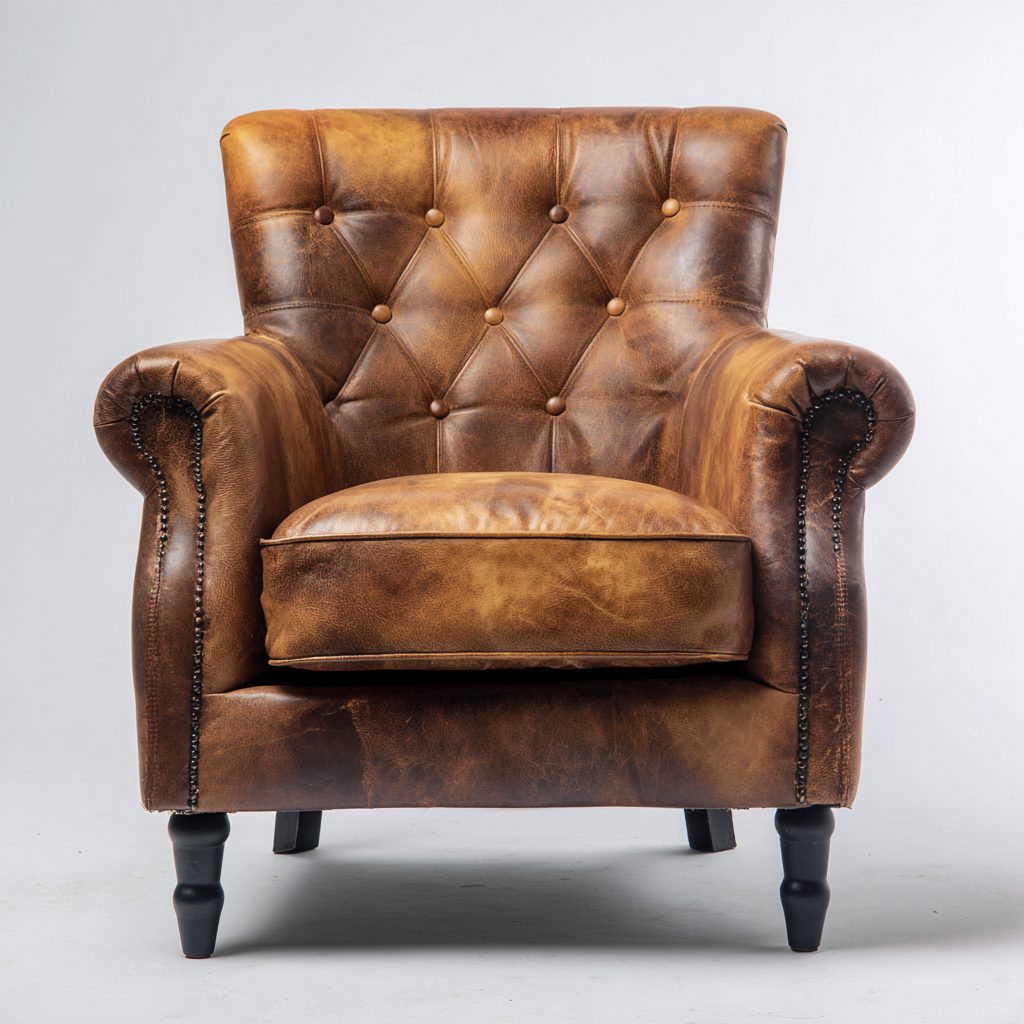 Poltrona 90x85x95 cm - pelle marrone vintage - gambe in legno - design classico Chesterfield-Sereneete