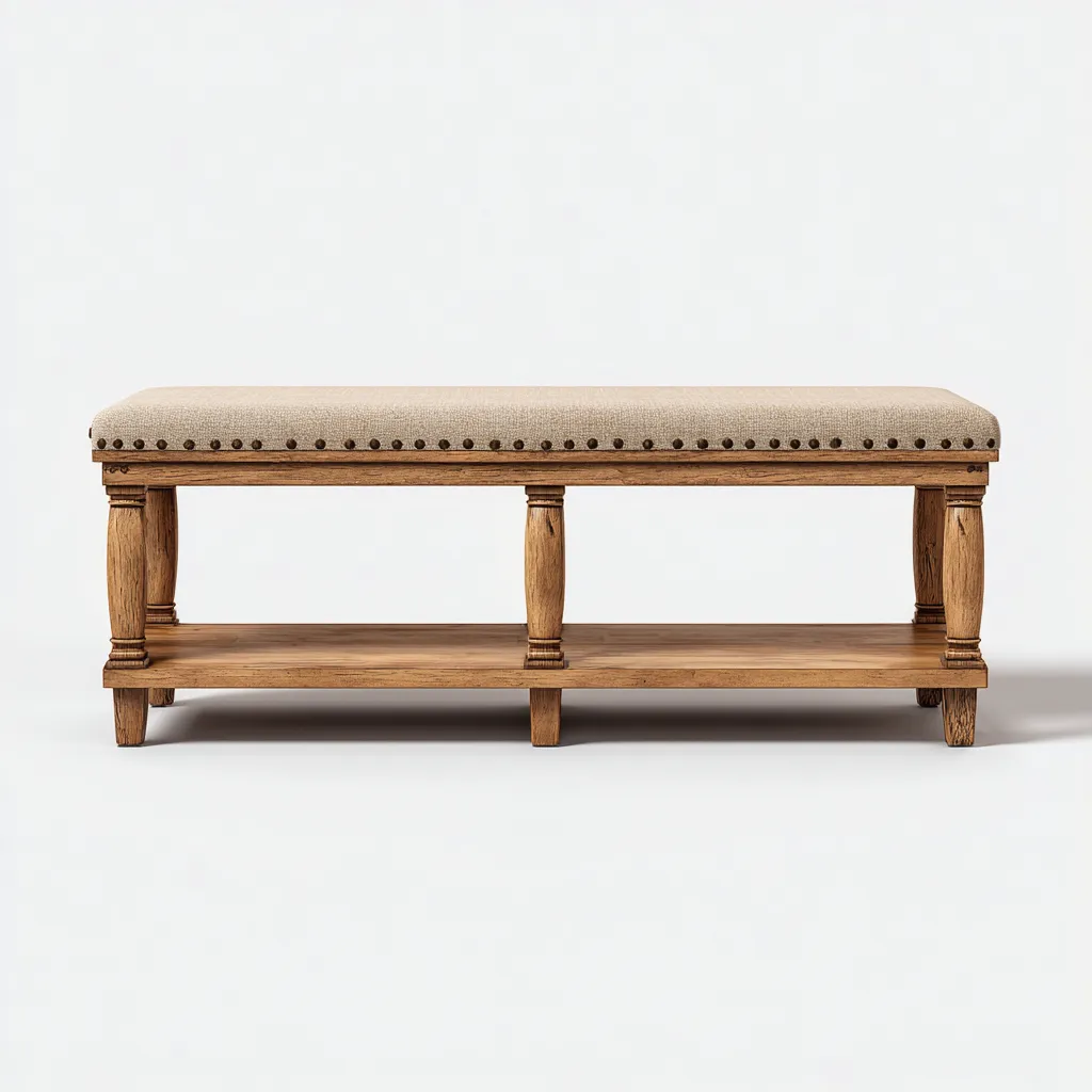 Scarpiera - legno e tessuto 90x35x50 cm - rovere naturale-beige - stile classico con seduta imbottita-Sereneete