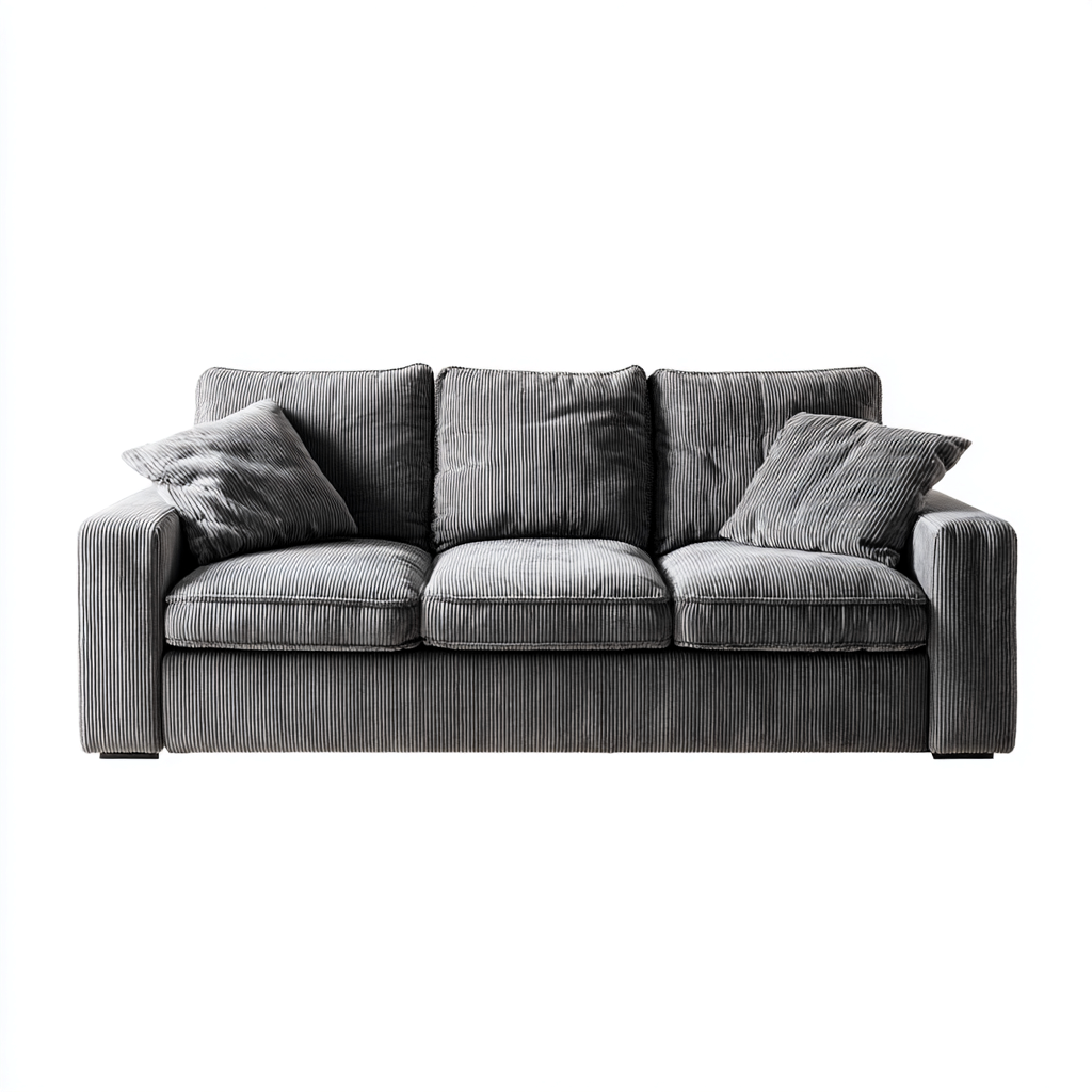 Divano lineare in velluto a coste 215x95x85 cm - grigio scuro - per soggiorno - design moderno con seduta morbida-Sereneete