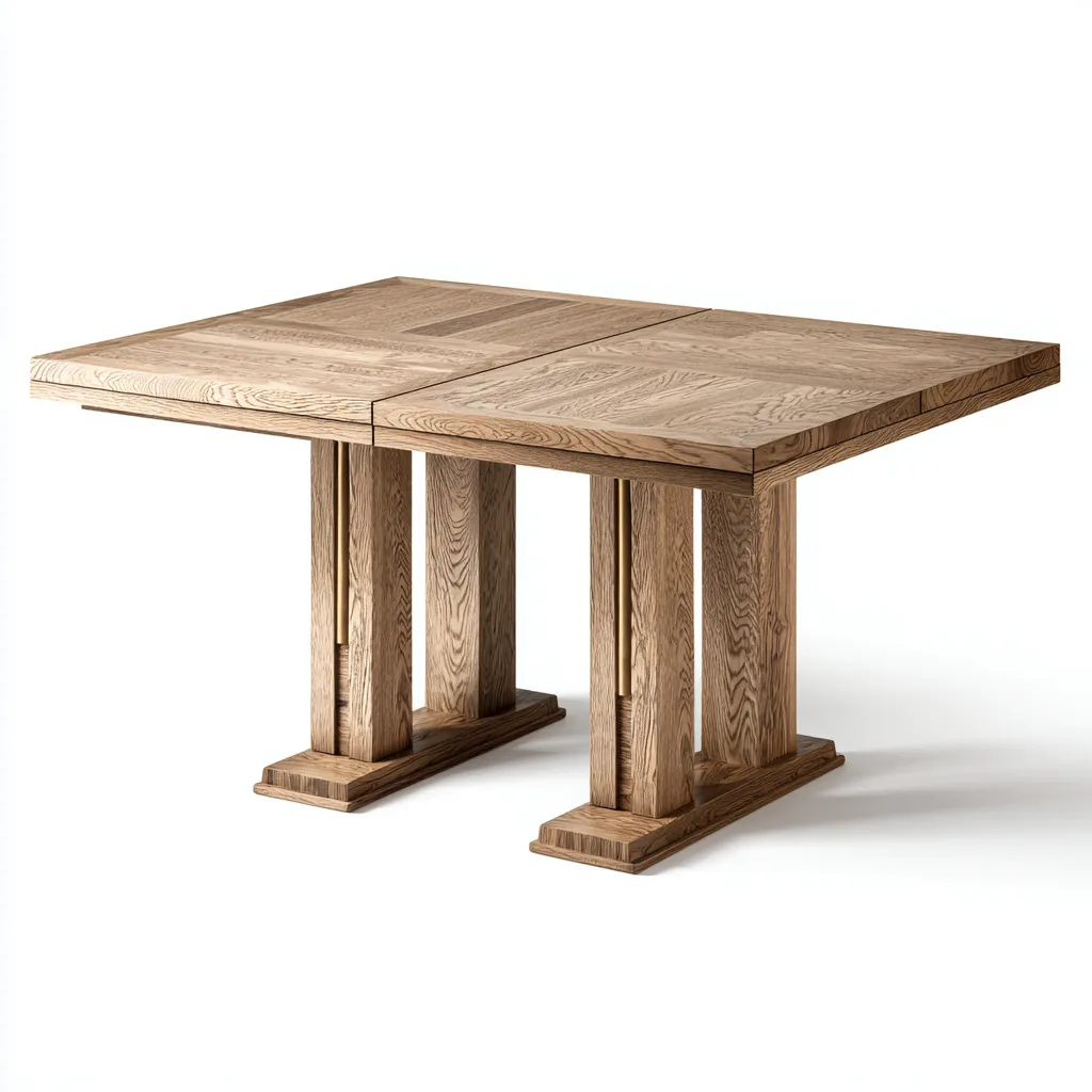 Tavolo da pranzo rettangolare in legno massello 160x90x75 cm - rovere naturale - design moderno con base doppia-Sereneete