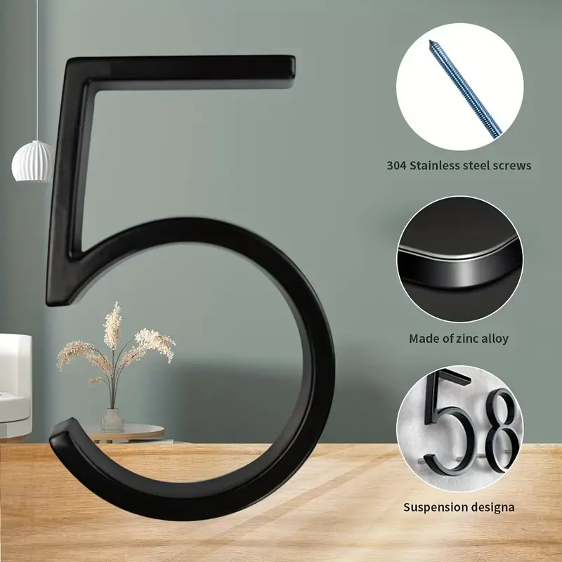 1pc 5 stainless steel floating house number metal modern house numbers garden door mailbox decor number with nail kit coated black 911 visibility signag details 4