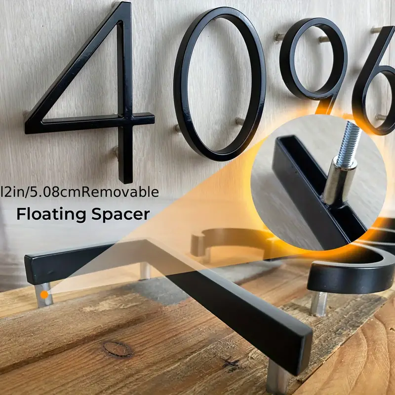 1pc 5 stainless steel floating house number metal modern house numbers garden door mailbox decor number with nail kit coated black 911 visibility signag details 7