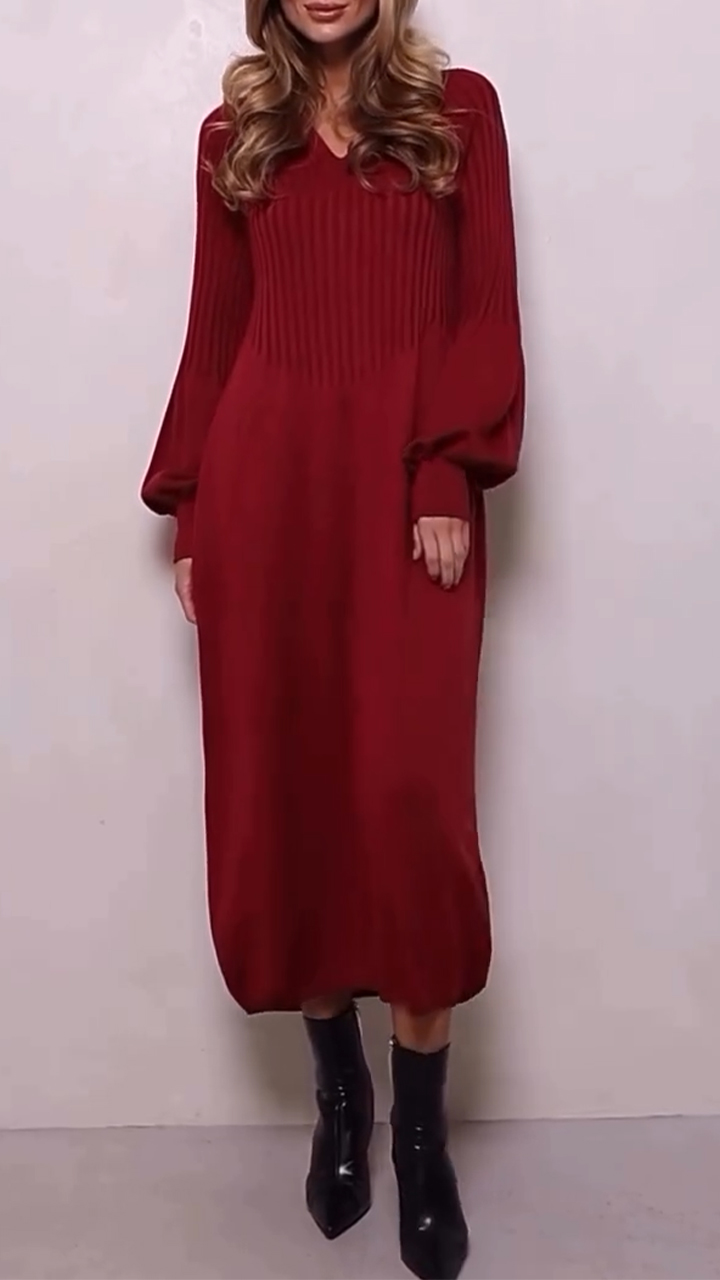 Women Round Neck Spliced ​​solid Color Casual Dress