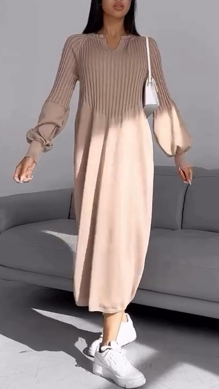 Women Round Neck Spliced ​​solid Color Casual Dress