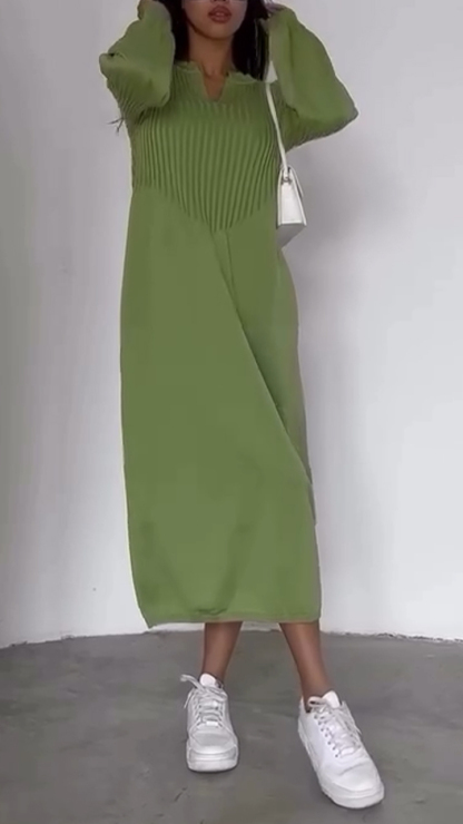 Women Round Neck Spliced ​​solid Color Casual Dress