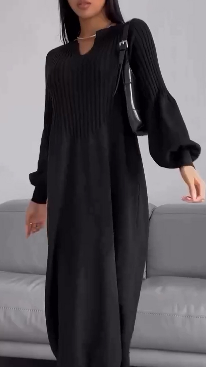 Women Round Neck Spliced ​​solid Color Casual Dress