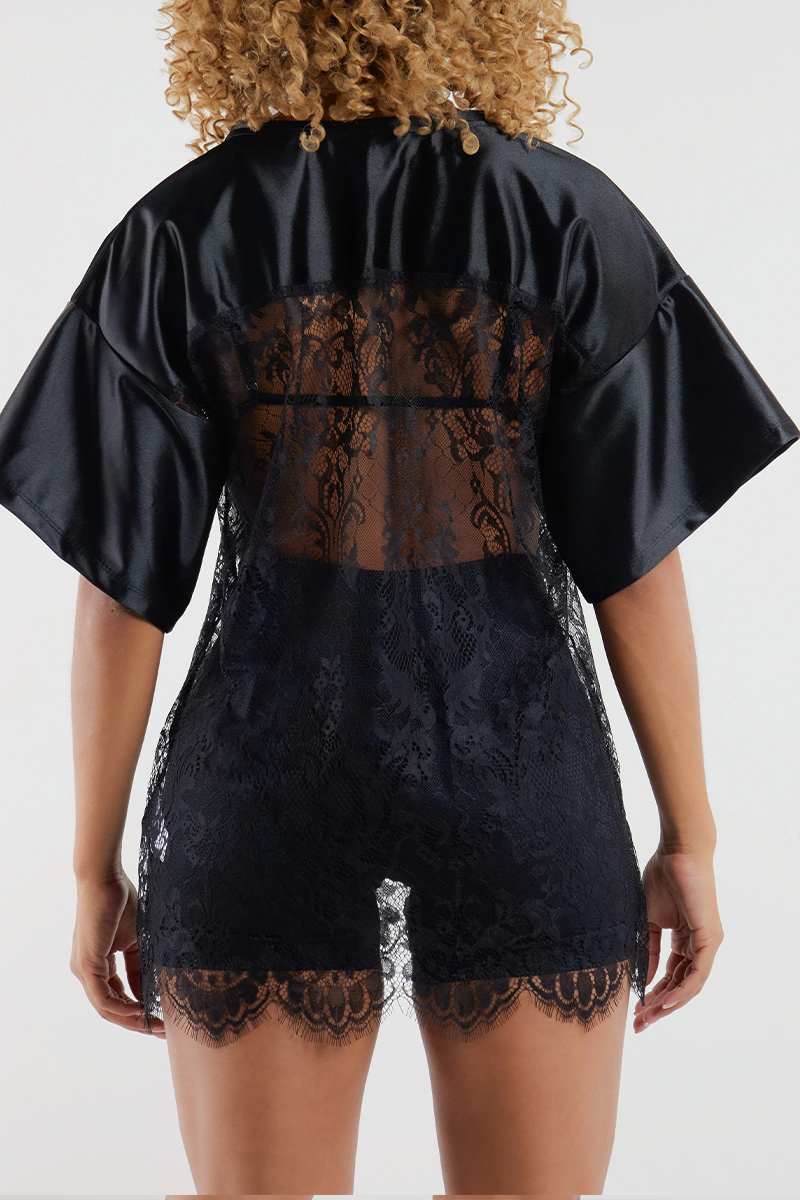 Women V-neck Splicing Printed Hollow Casual Top