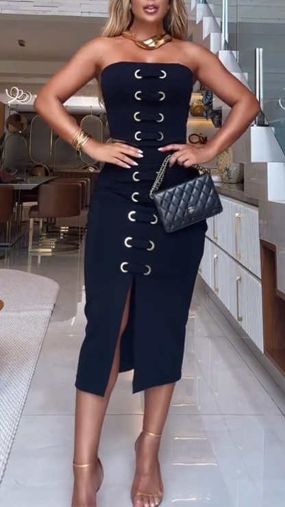 Women's Tube Top Eyelet Strap Slim Fit Elegant Suit