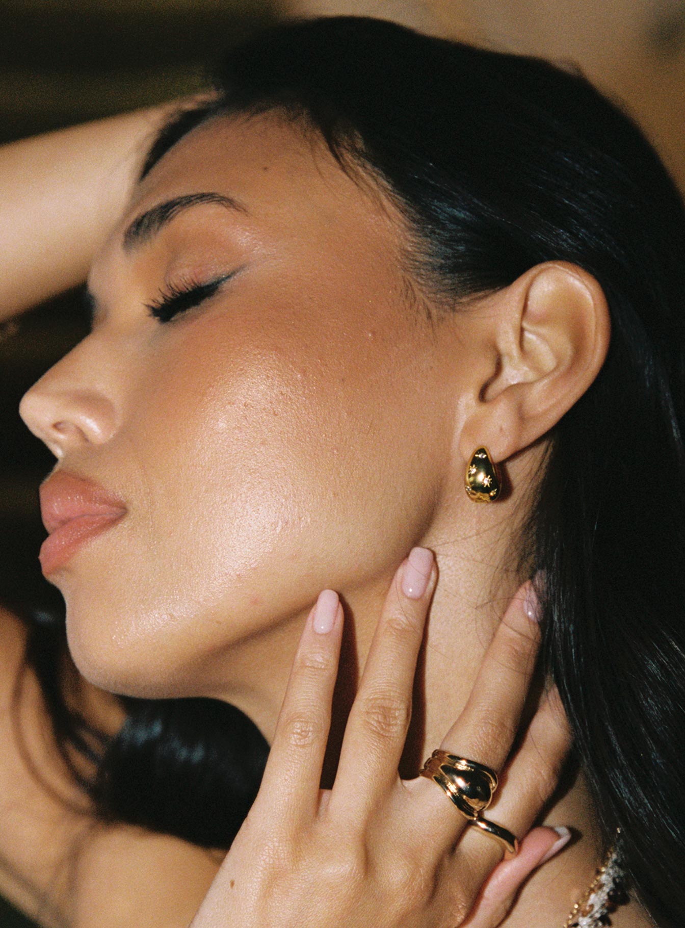 Dahna Diamante Detail Earrings Gold-Vipp Girl