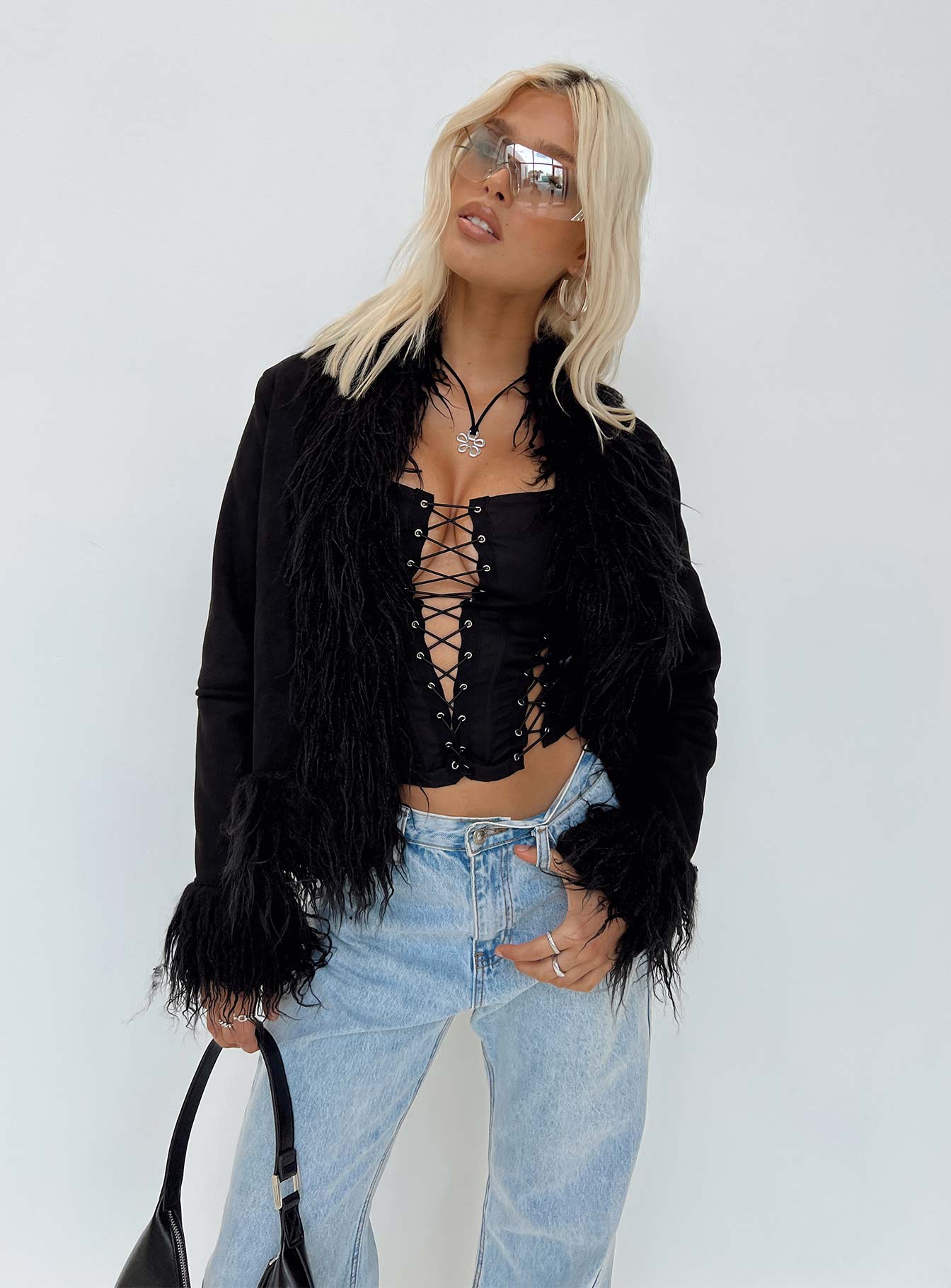 Lowden Faux Fur Jacket Black-Vipp Girl