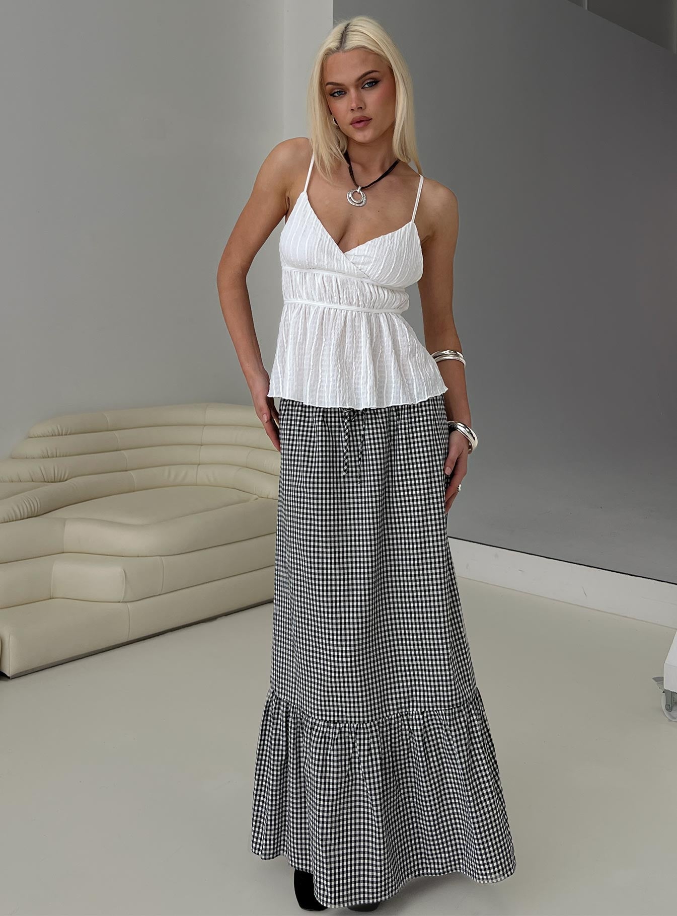 Modern Girl Maxi Skirt Black / White Gingham-Vipp Girl