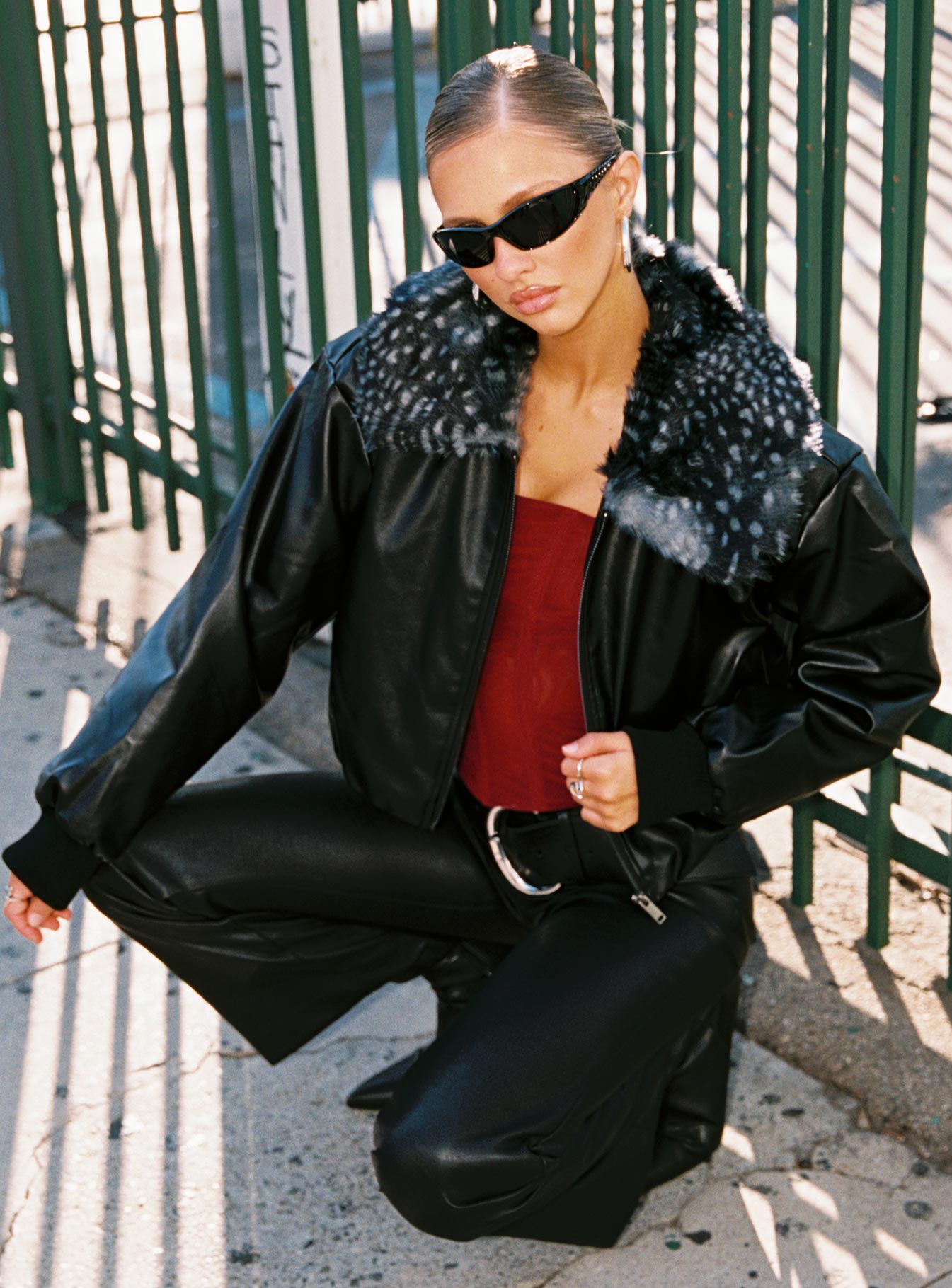 Koemi Faux Leather Collared Jacket Black-Vipp Girl