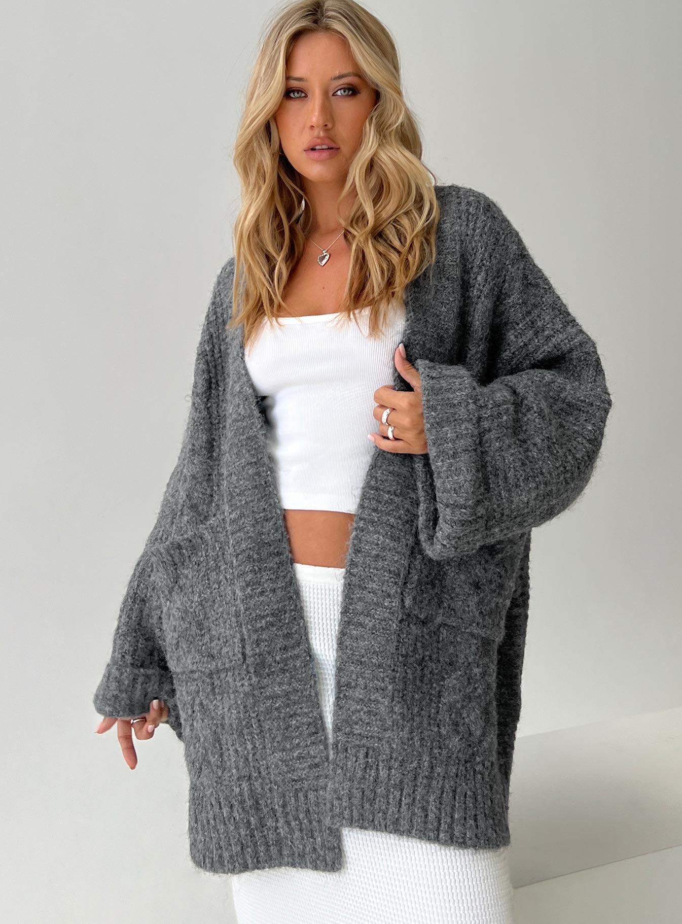 Paisleigh Cable Knit Cardigan Charcoal-Vipp Girl