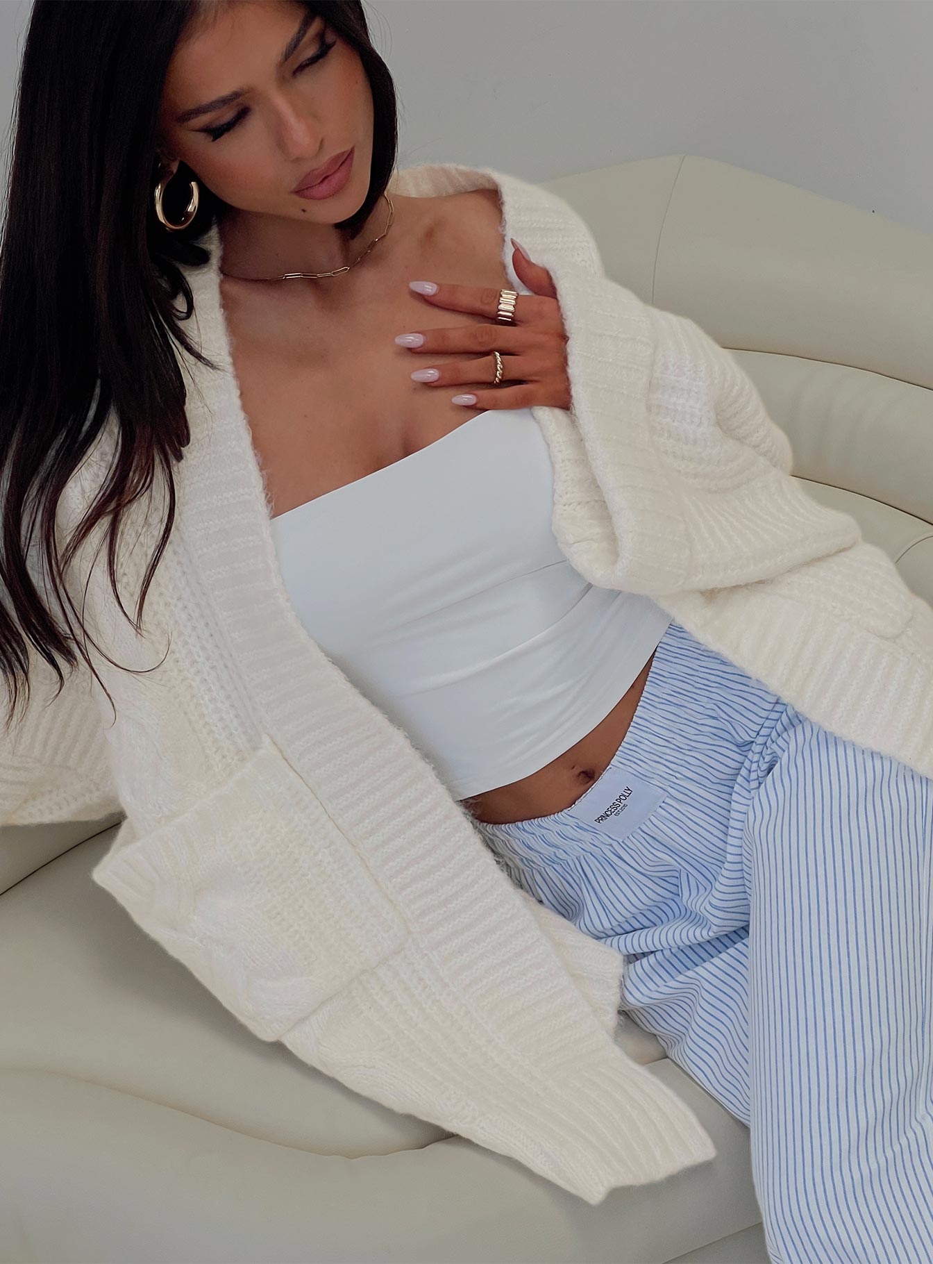 Paisleigh Cable Knit Cardigan Cream-Vipp Girl