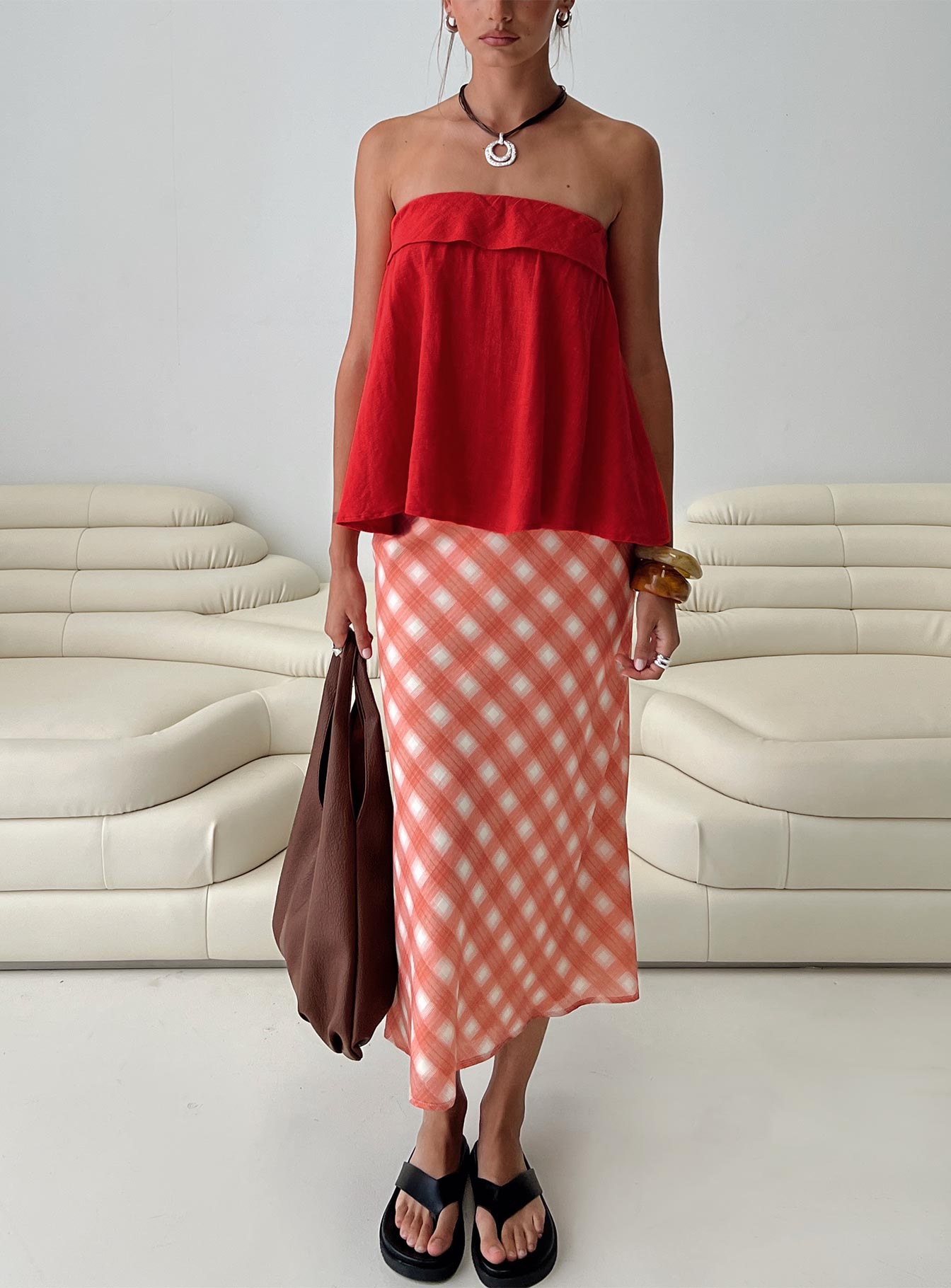 Living Color Maxi Skirt Orange Gingham-Vipp Girl