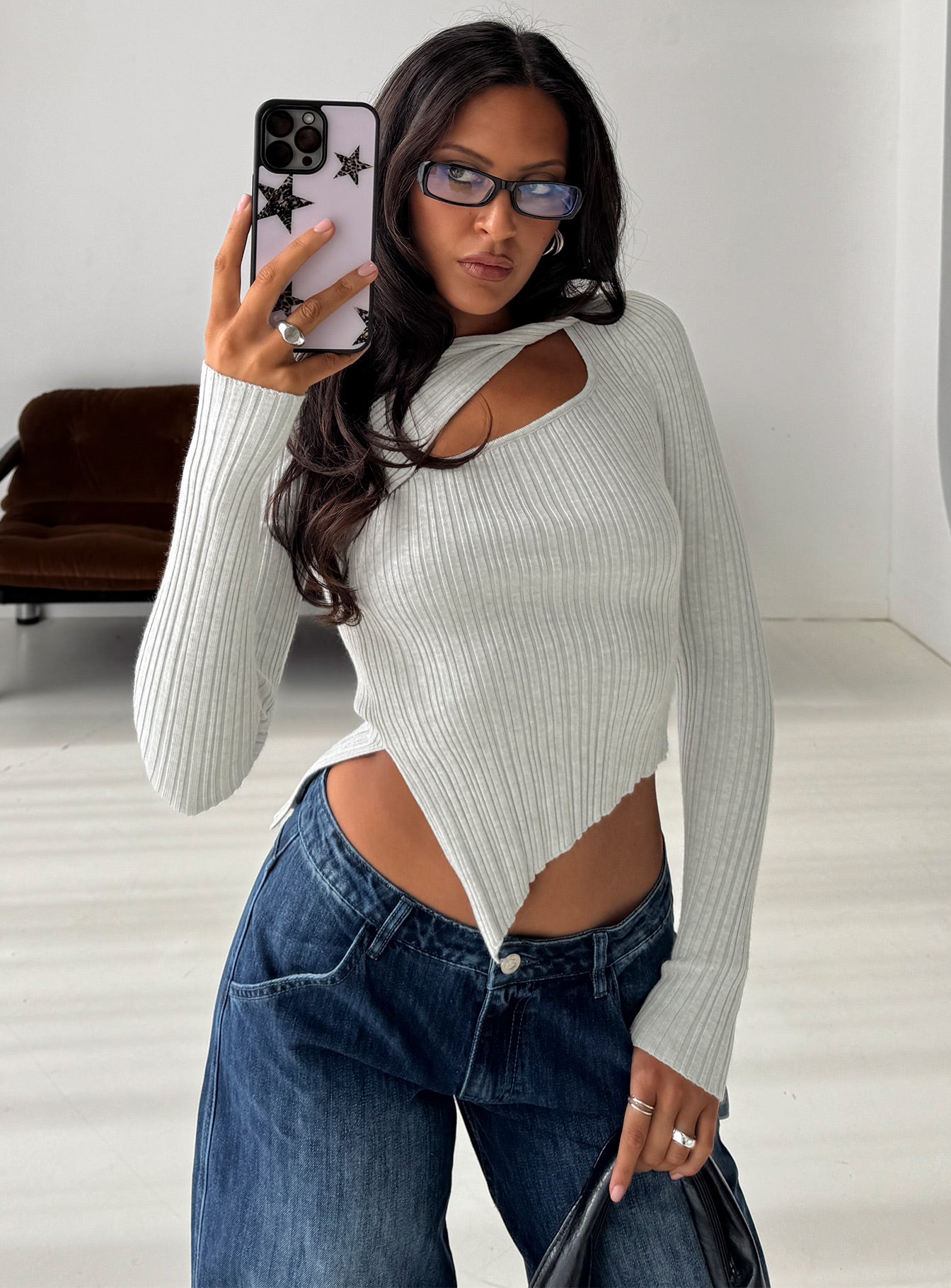 Ellara Long Sleeve Top Grey-Vipp Girl