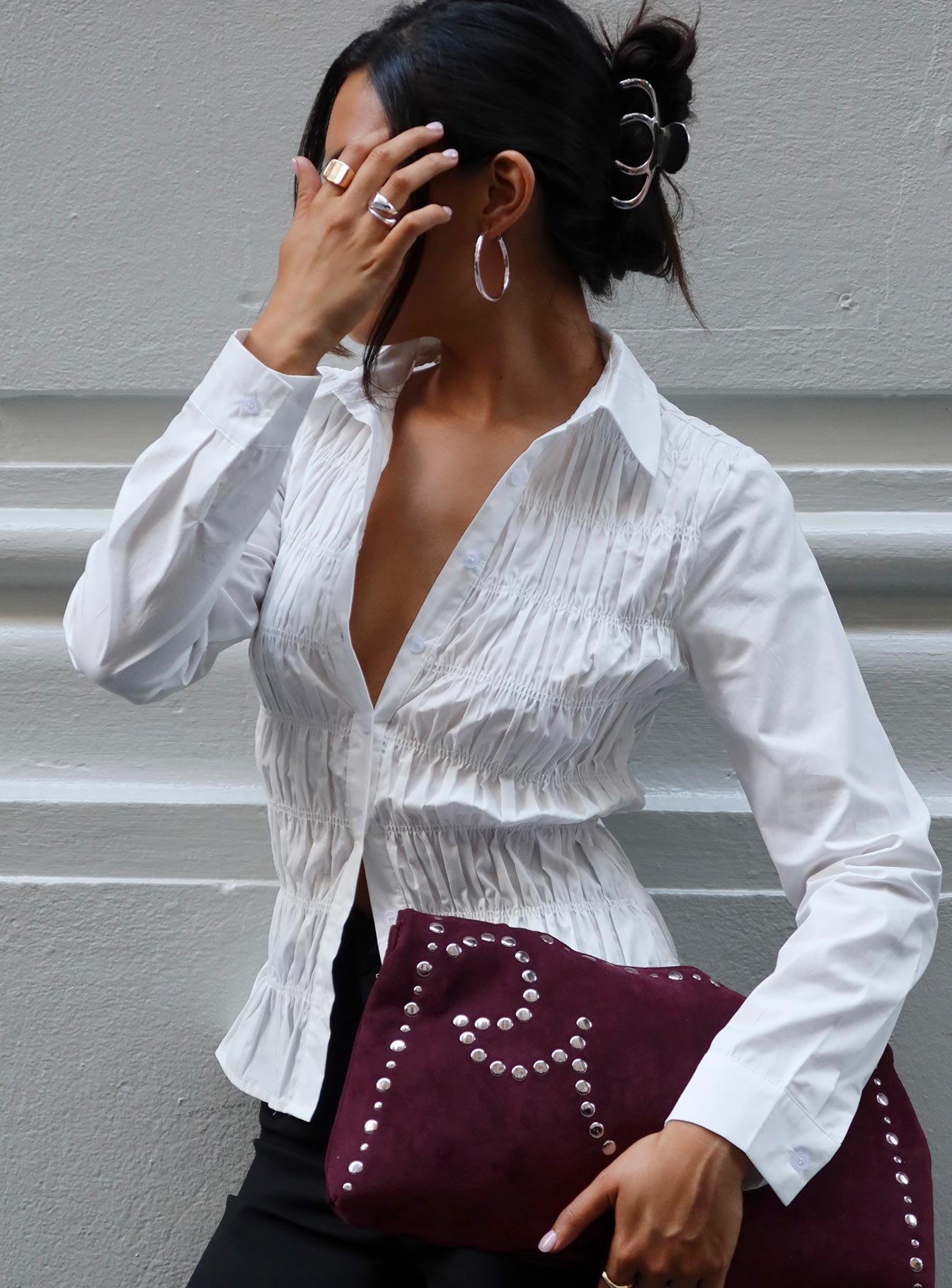 Cultivate Shirred Long Sleeve Top White-Vipp Girl