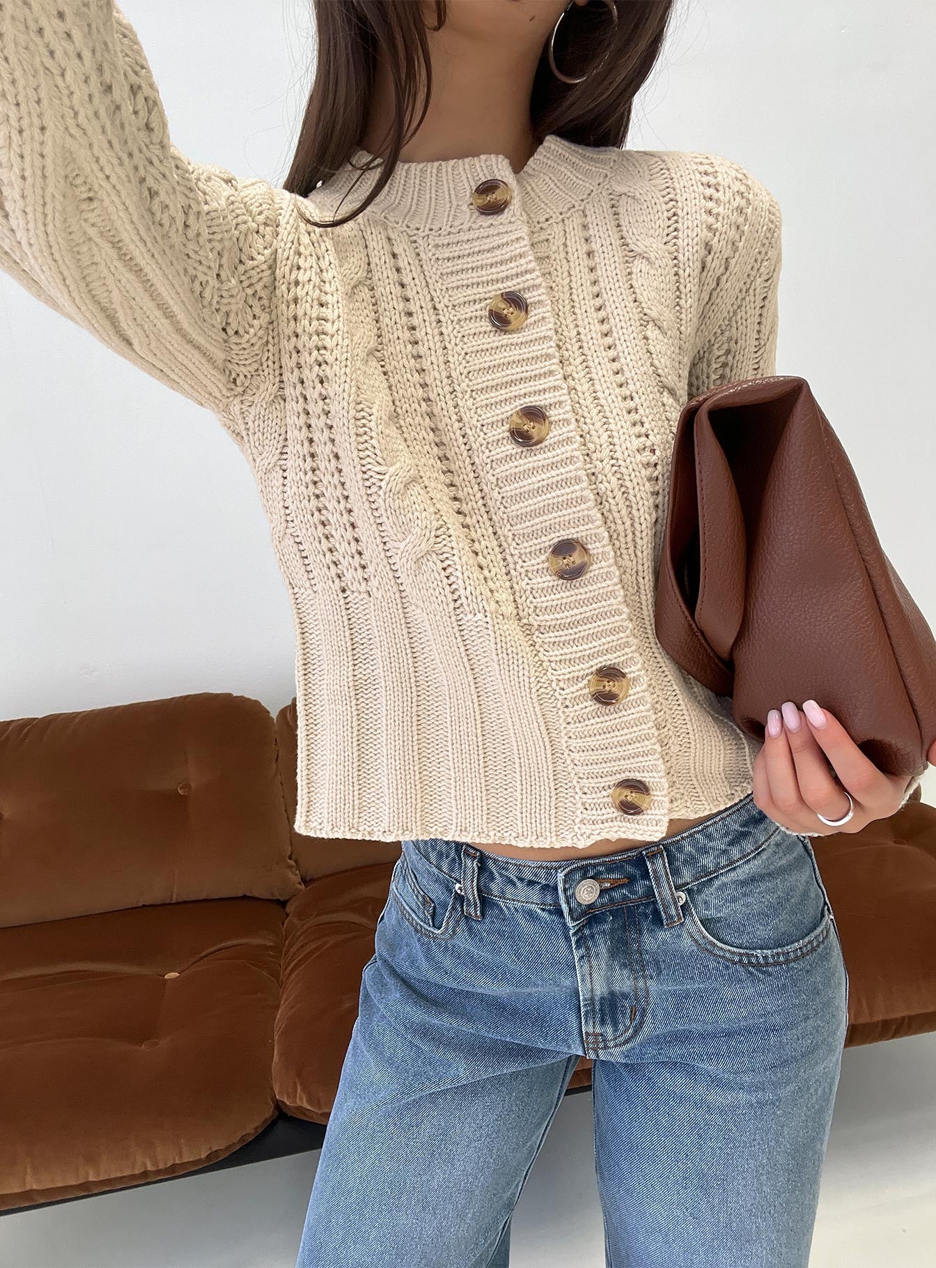Donielle Cable Knit Cardigan Beige-Vipp Girl