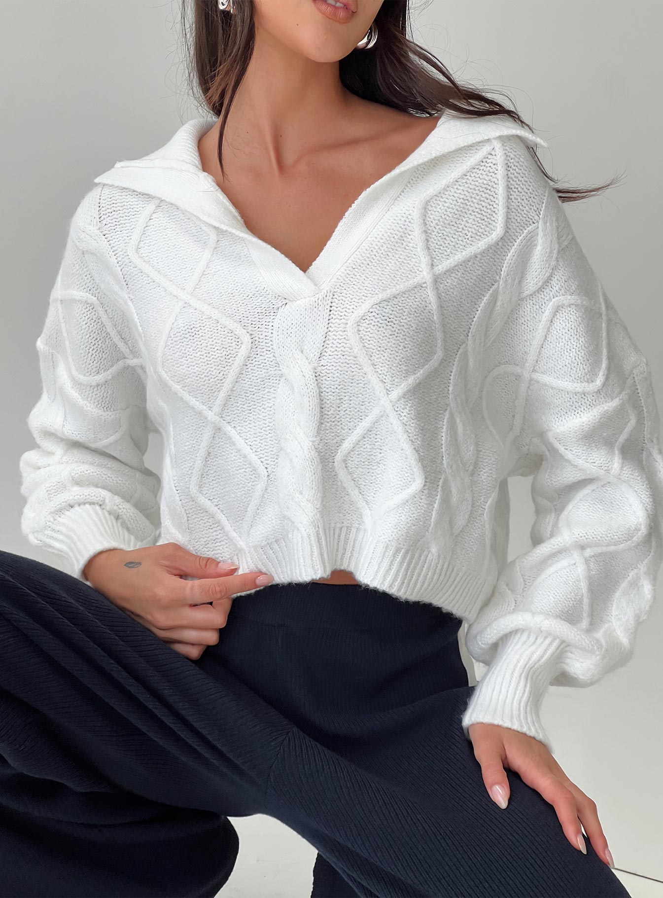 Ruthee Cable Knit Sweater Winter White-Vipp Girl