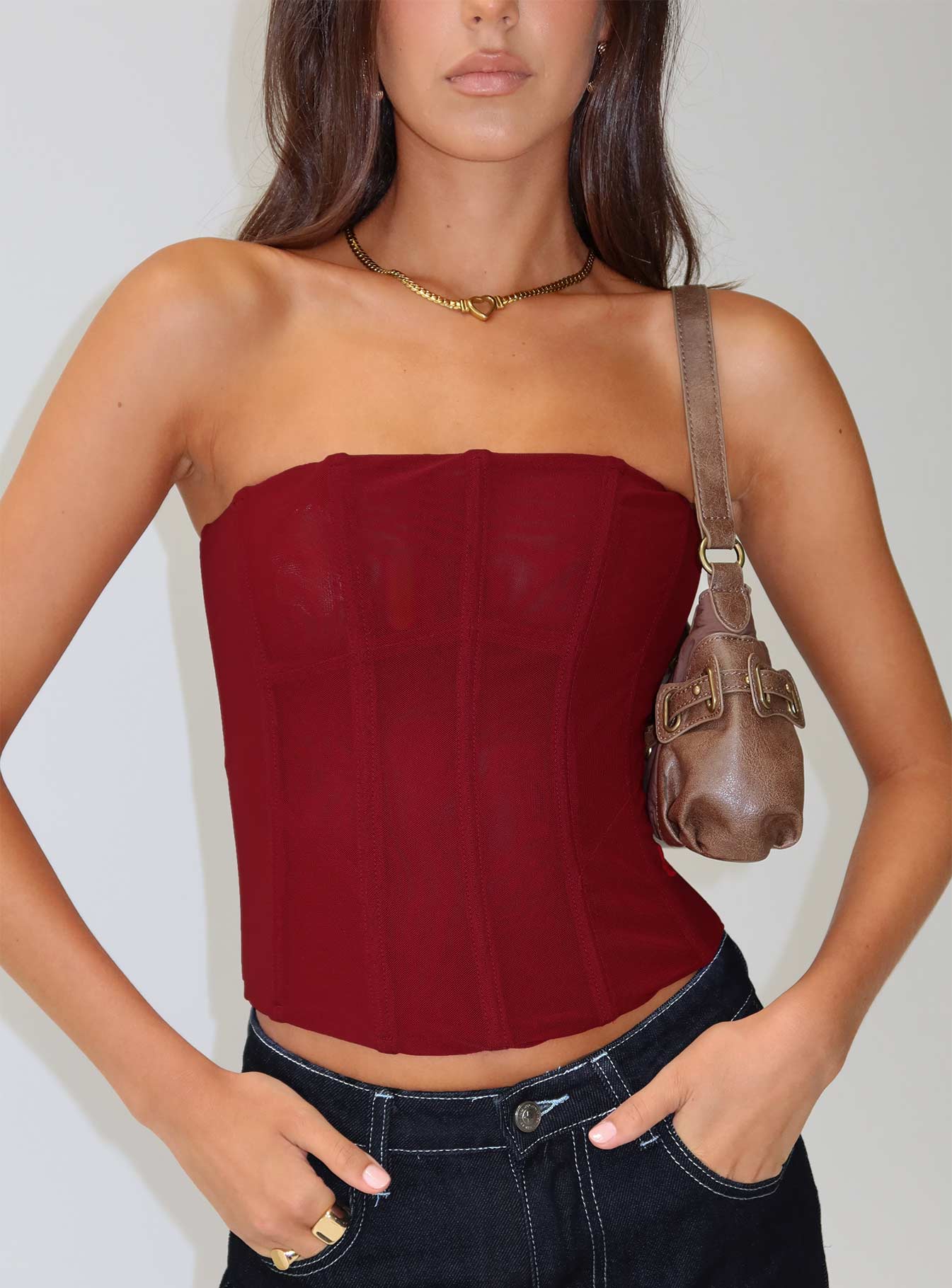 Oscuro Longline Mesh Corset Top Berry-Vipp Girl