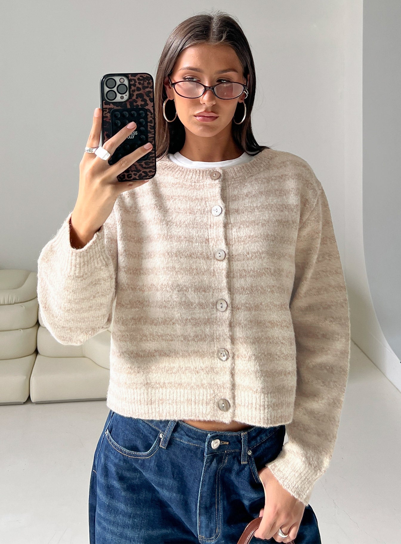 Raynna Button Up Cardigan Beige Stripe-Vipp Girl