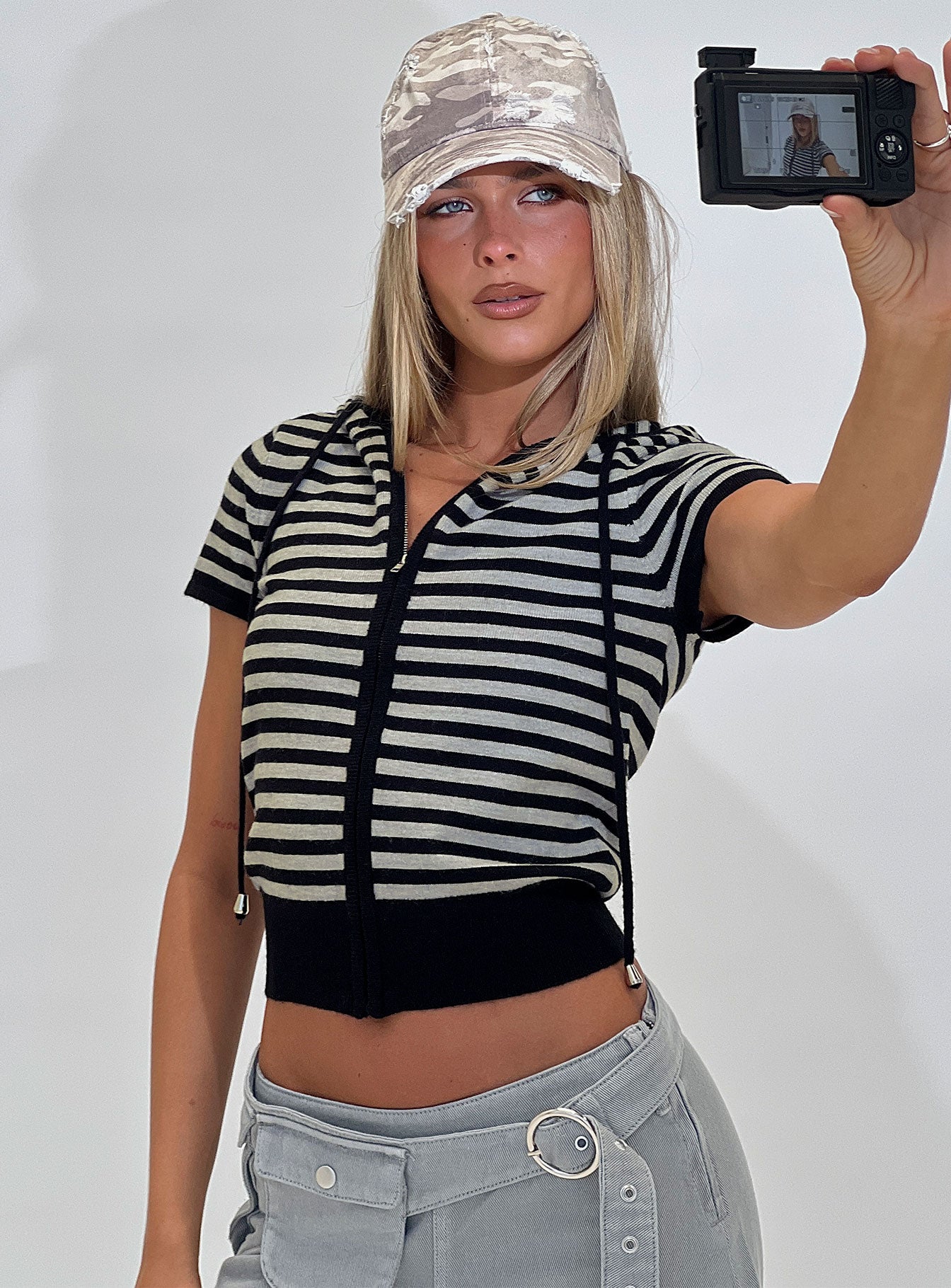 Kahlee Zip Through Hoodie Grey / Black Stripe-Vipp Girl