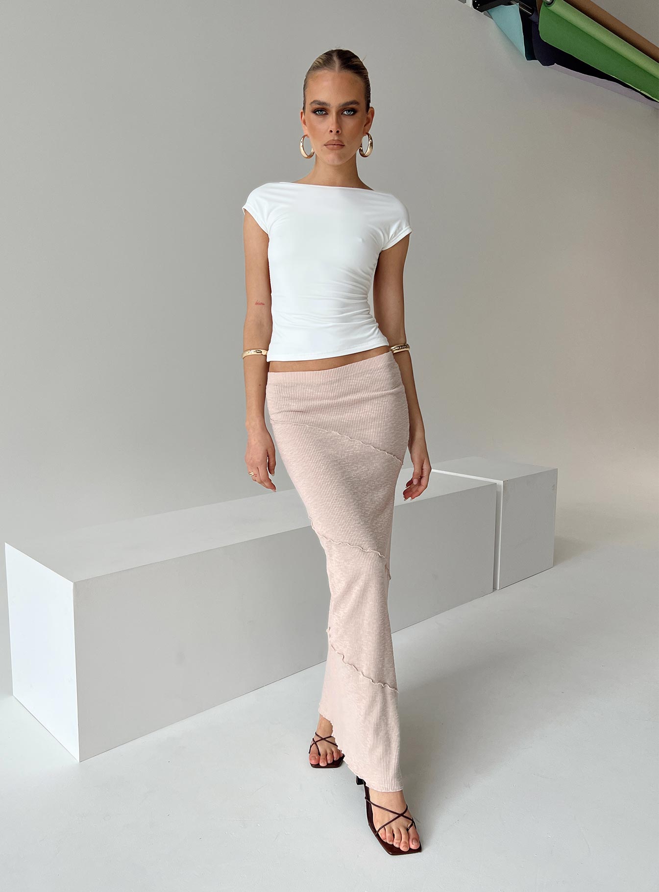 Oscar Split Maxi Skirt Beige-Vipp Girl