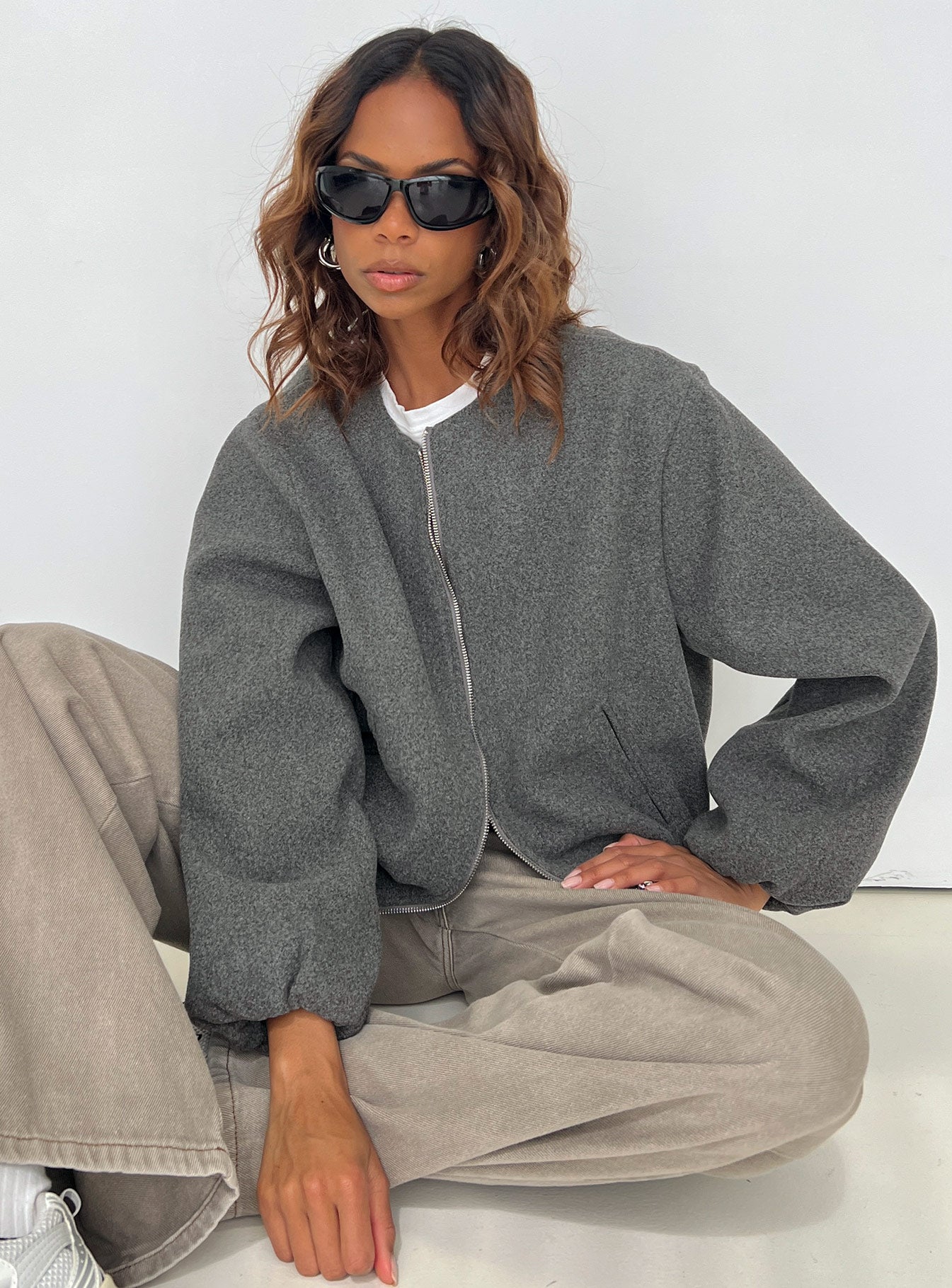 Karletta Cropped Bomber Jacket Grey-Vipp Girl