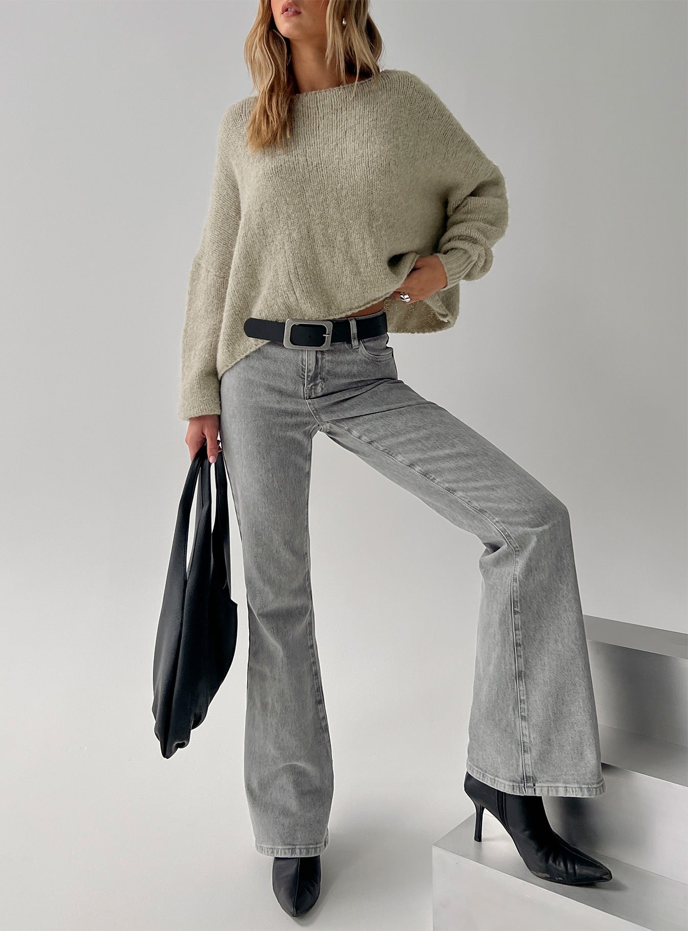 Magic Mirror Mid Rise Bootleg Jeans Washed Grey-Vipp Girl