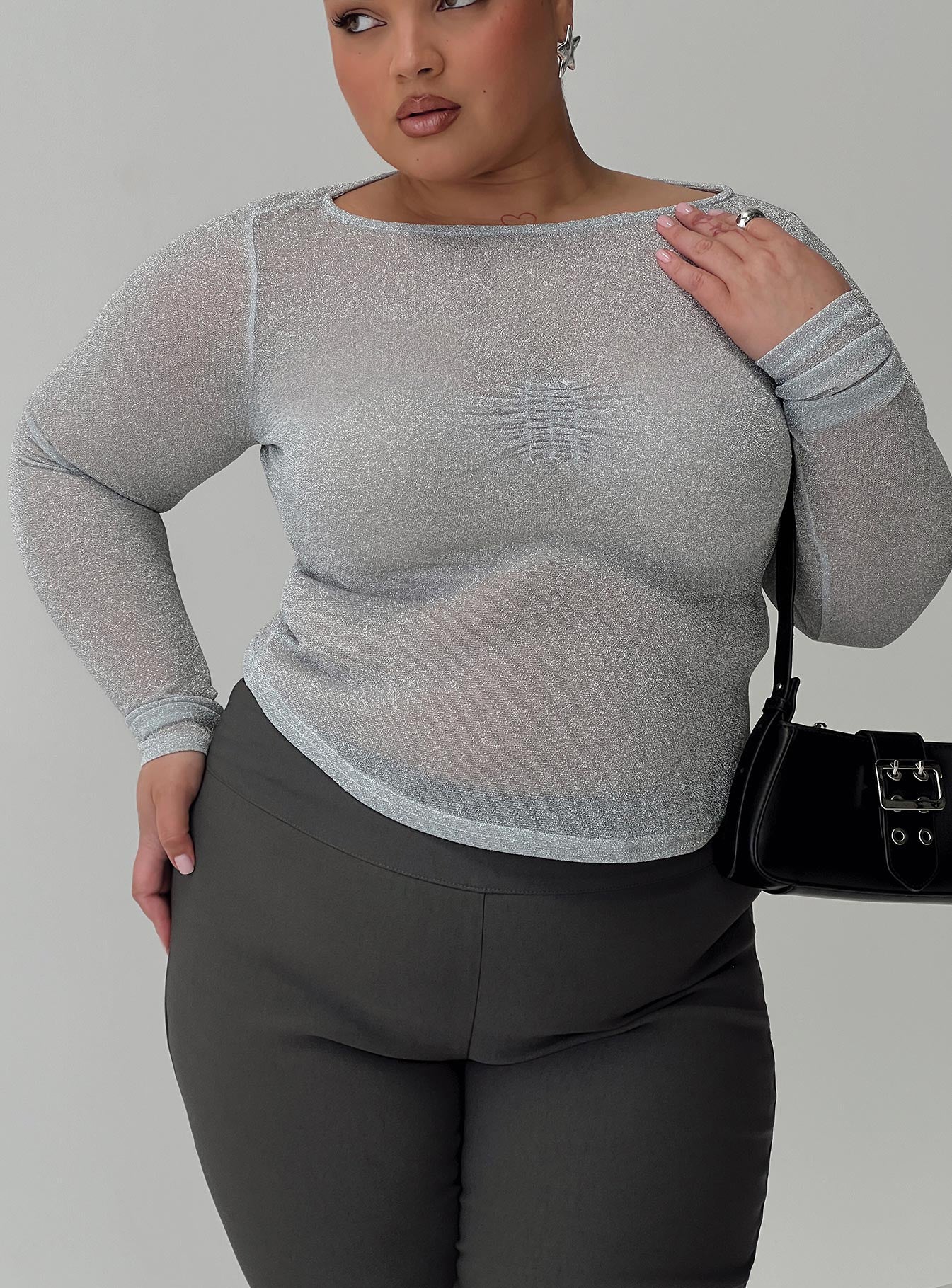Crystal Clear Long Sleeve Mesh Top Silver-Vipp Girl