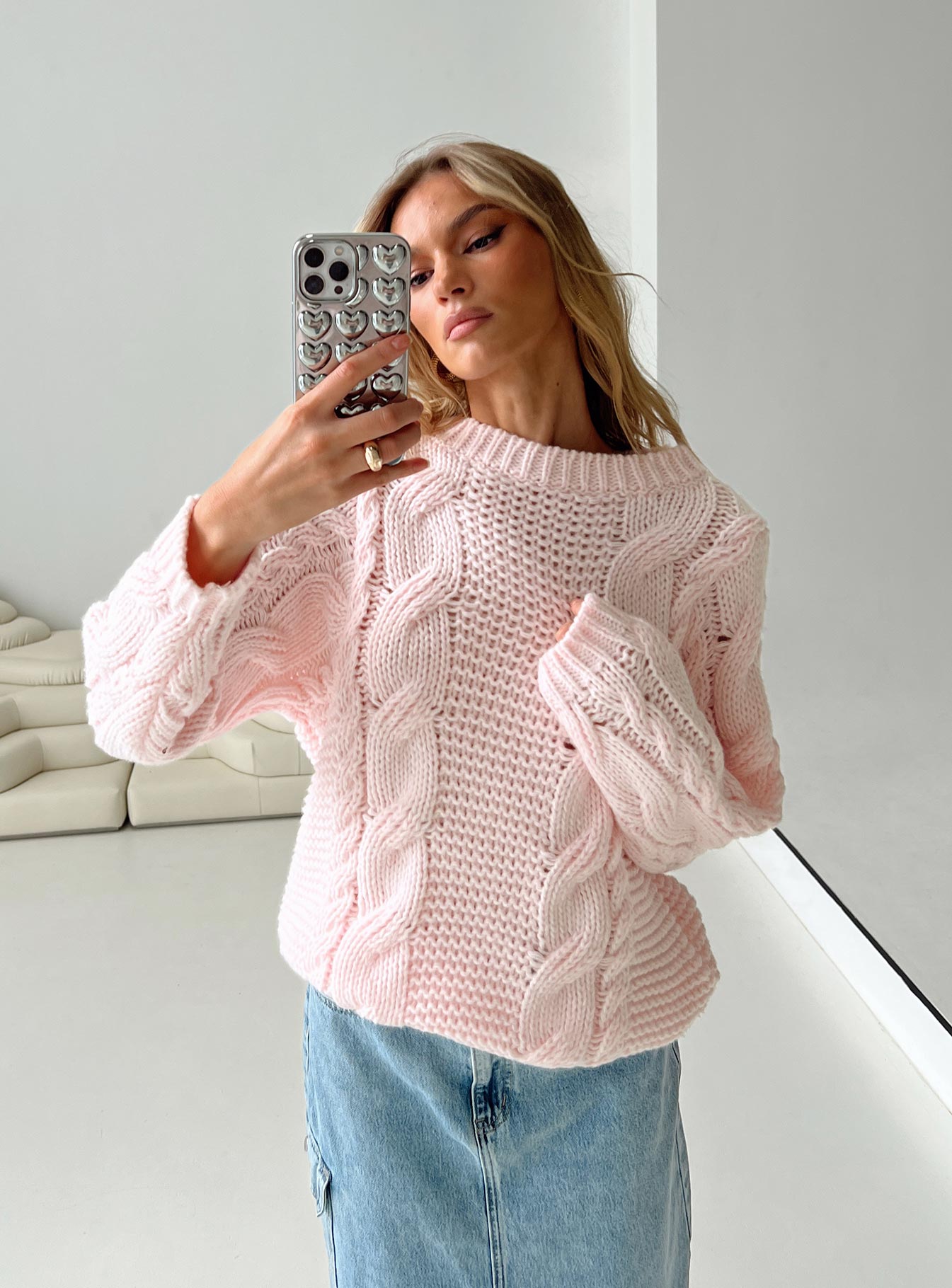 Ellison Cable Knit Sweater Blush Pink-Vipp Girl