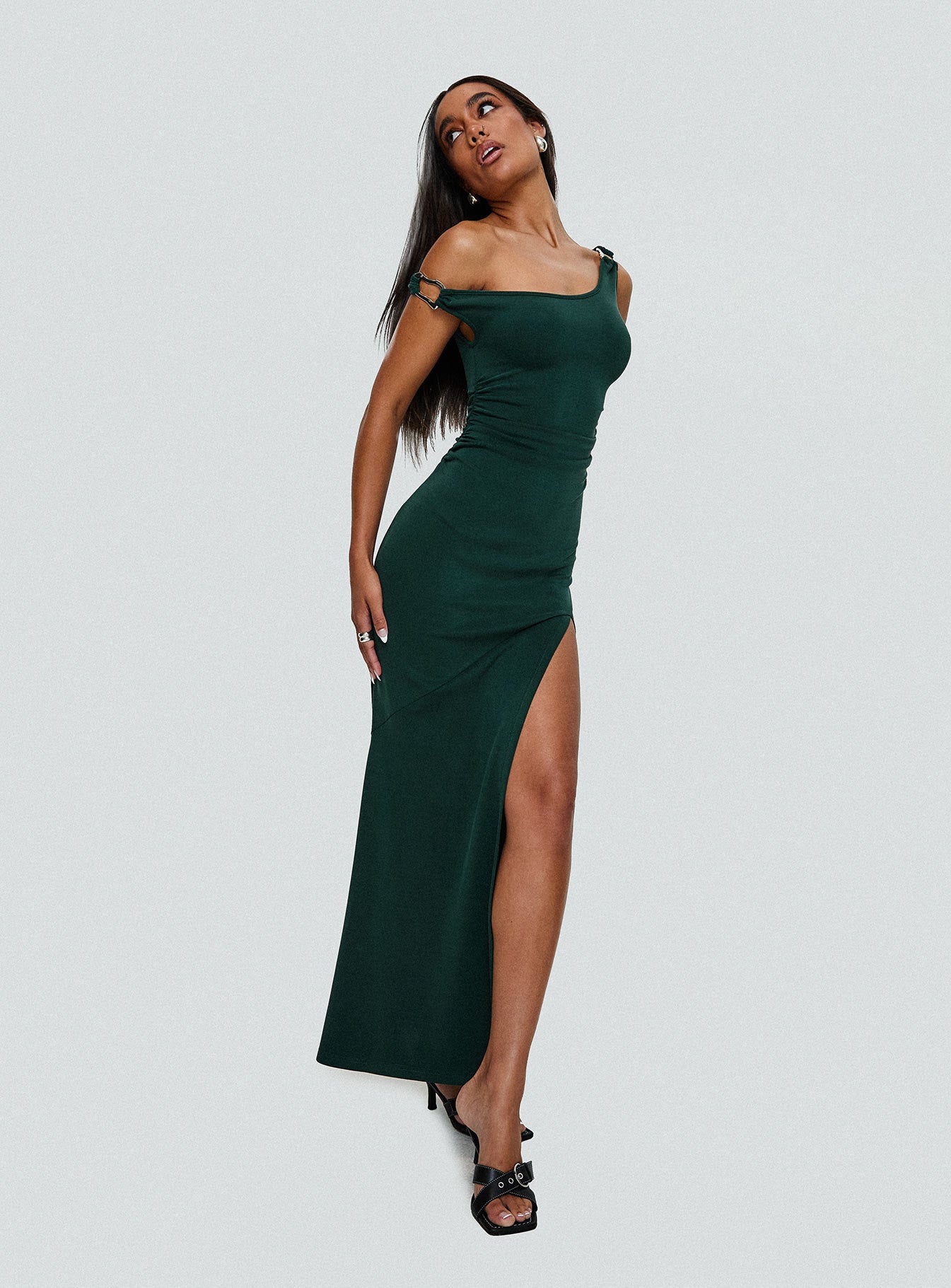 Rios One Shoulder Maxi Dress Green-Vipp Girl