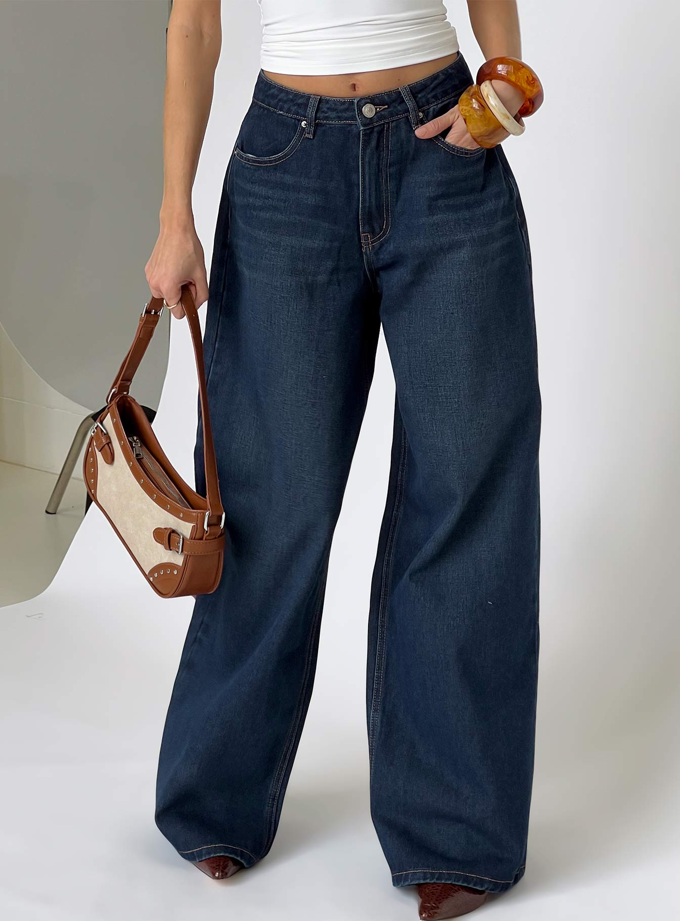 Naylor Mid Rise Wide Leg Jeans Mid Blue Denim Tall-Vipp Girl
