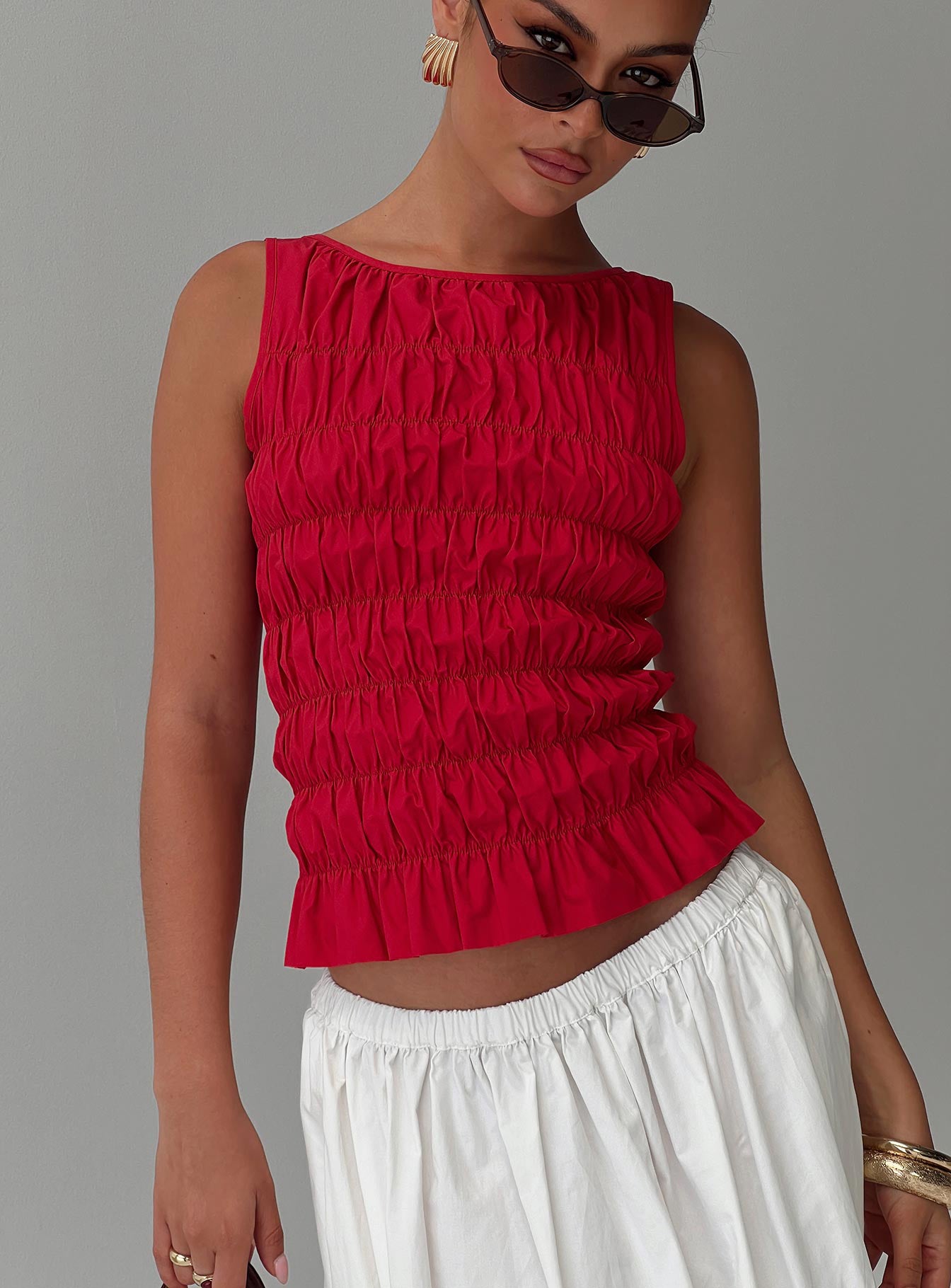 Marleene Shirred Top Red-Vipp Girl