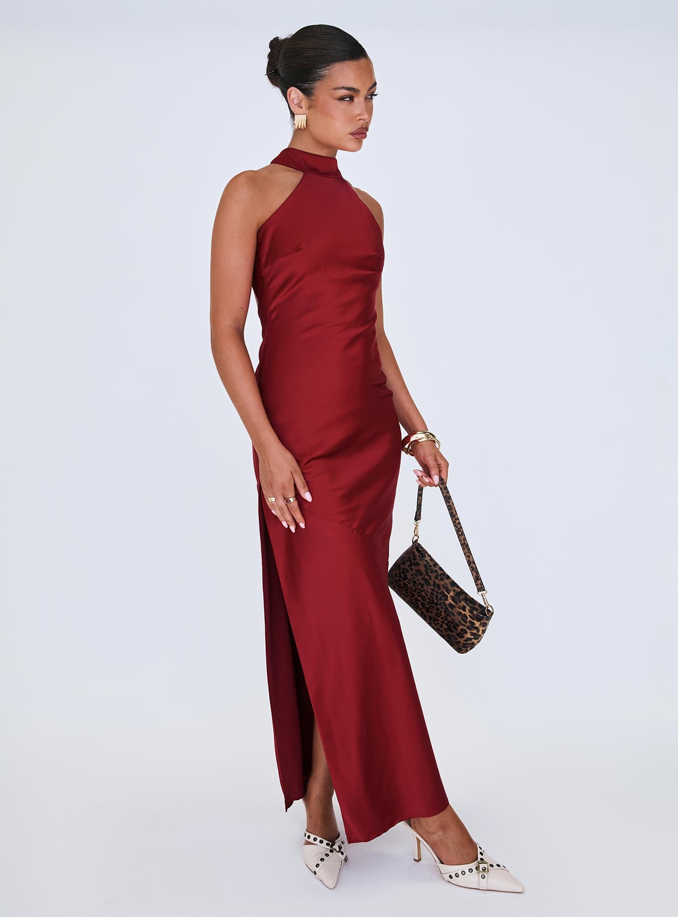 Mordecai Halter Maxi Dress Burgundy-Vipp Girl