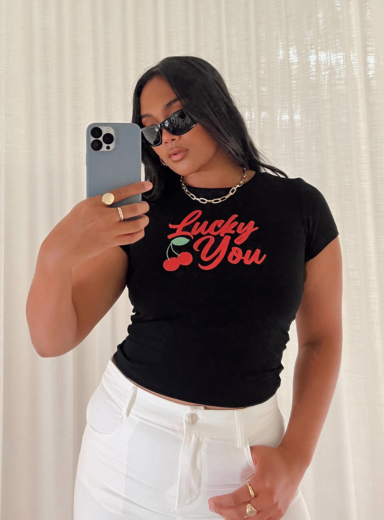 Lucky You Cherry Tee Black-Vipp Girl