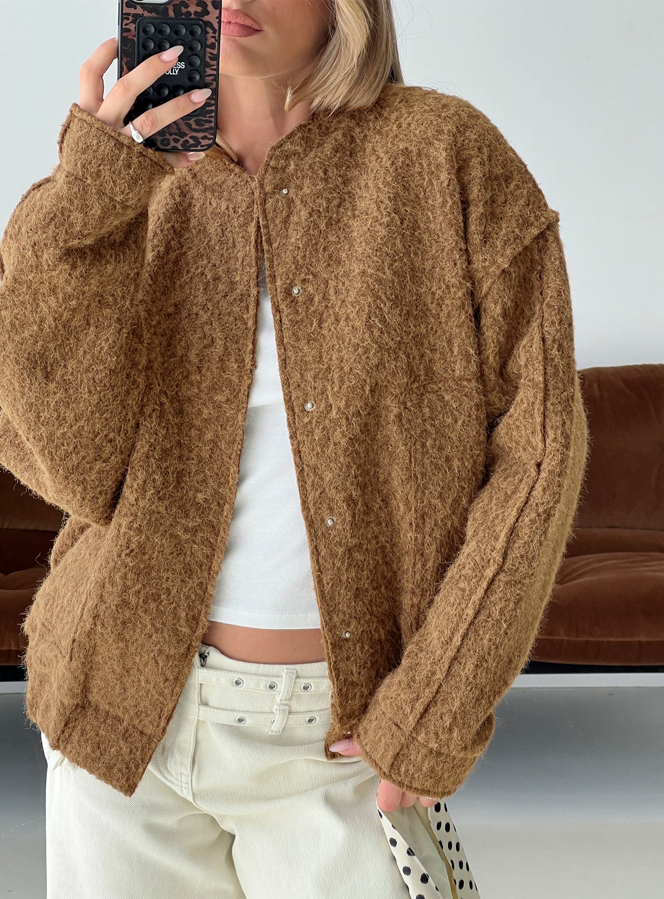 Kemberly Soft Textured Bomber Jacket Brown-Vipp Girl