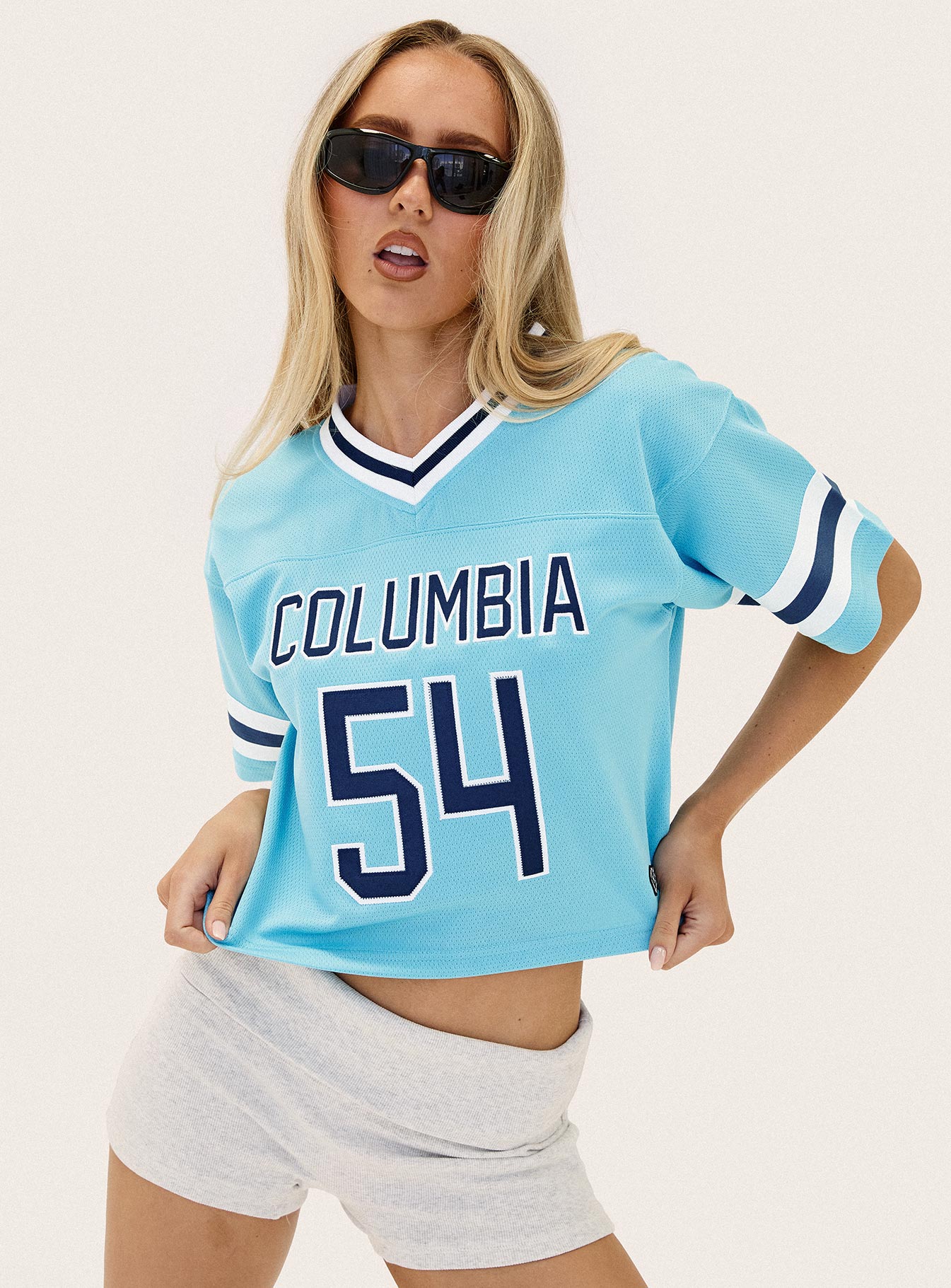 Columbia Cropped Football Jersey Tee Blue-Vipp Girl