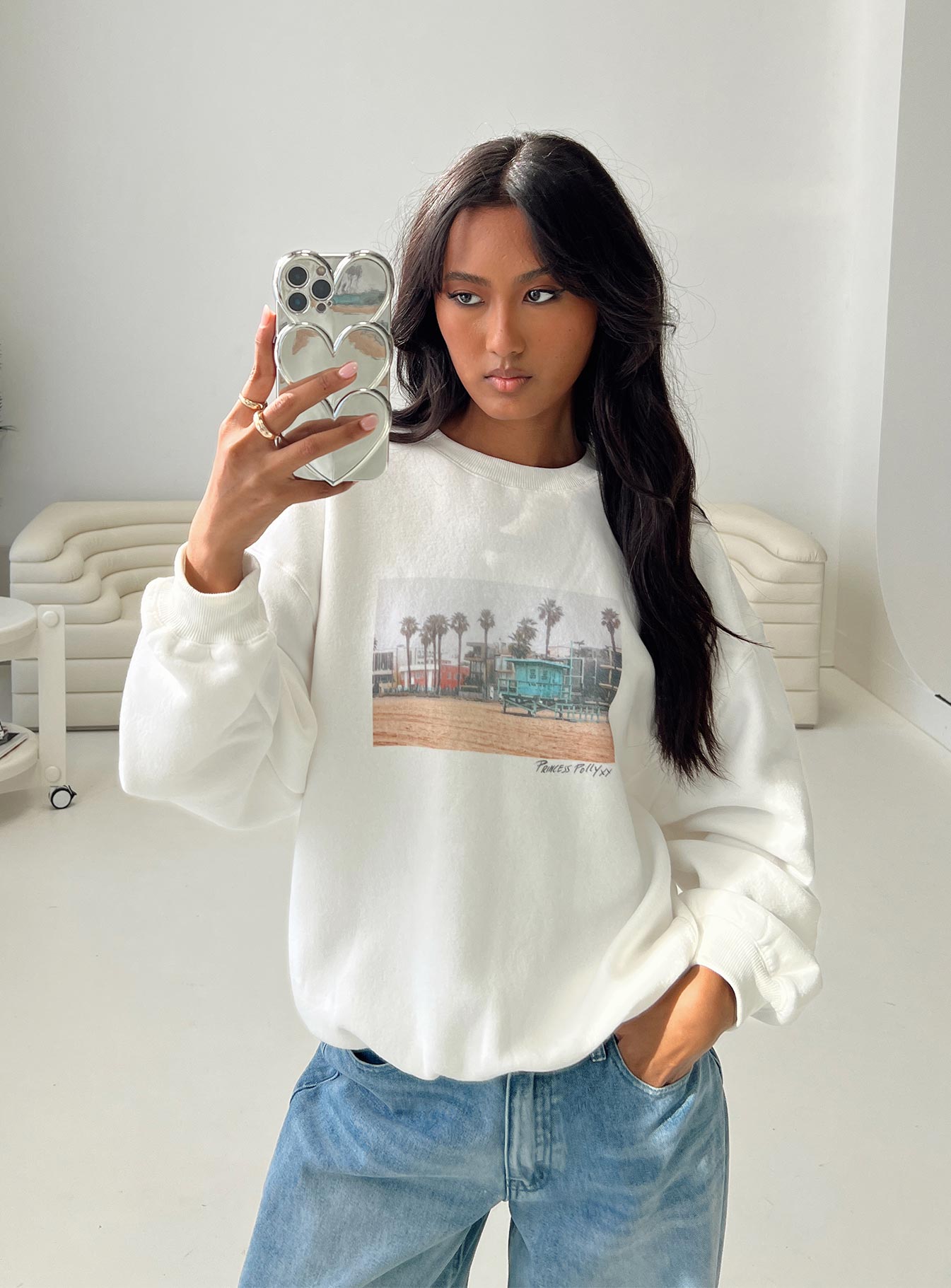 Cali Beach Crew Neck Sweatshirt White-Vipp Girl