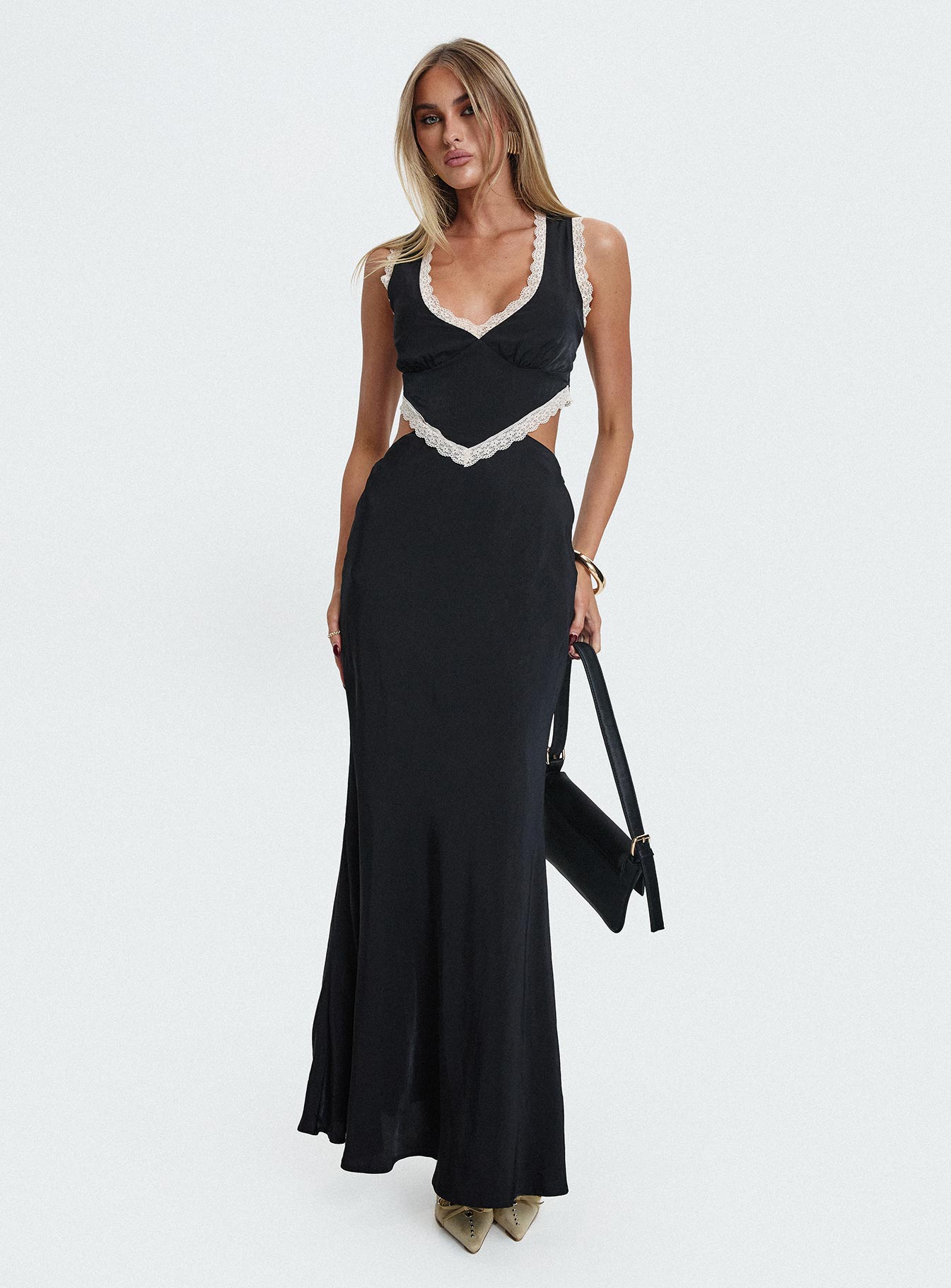 Keila Lace Trim Maxi Dress Black / Cream-Vipp Girl