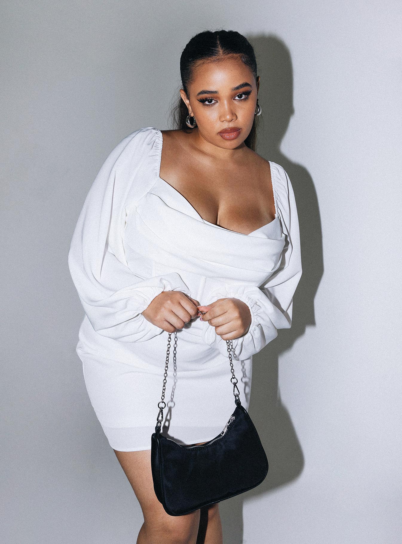 Lillie Long Sleeve Mini Dress White Curve-Vipp Girl