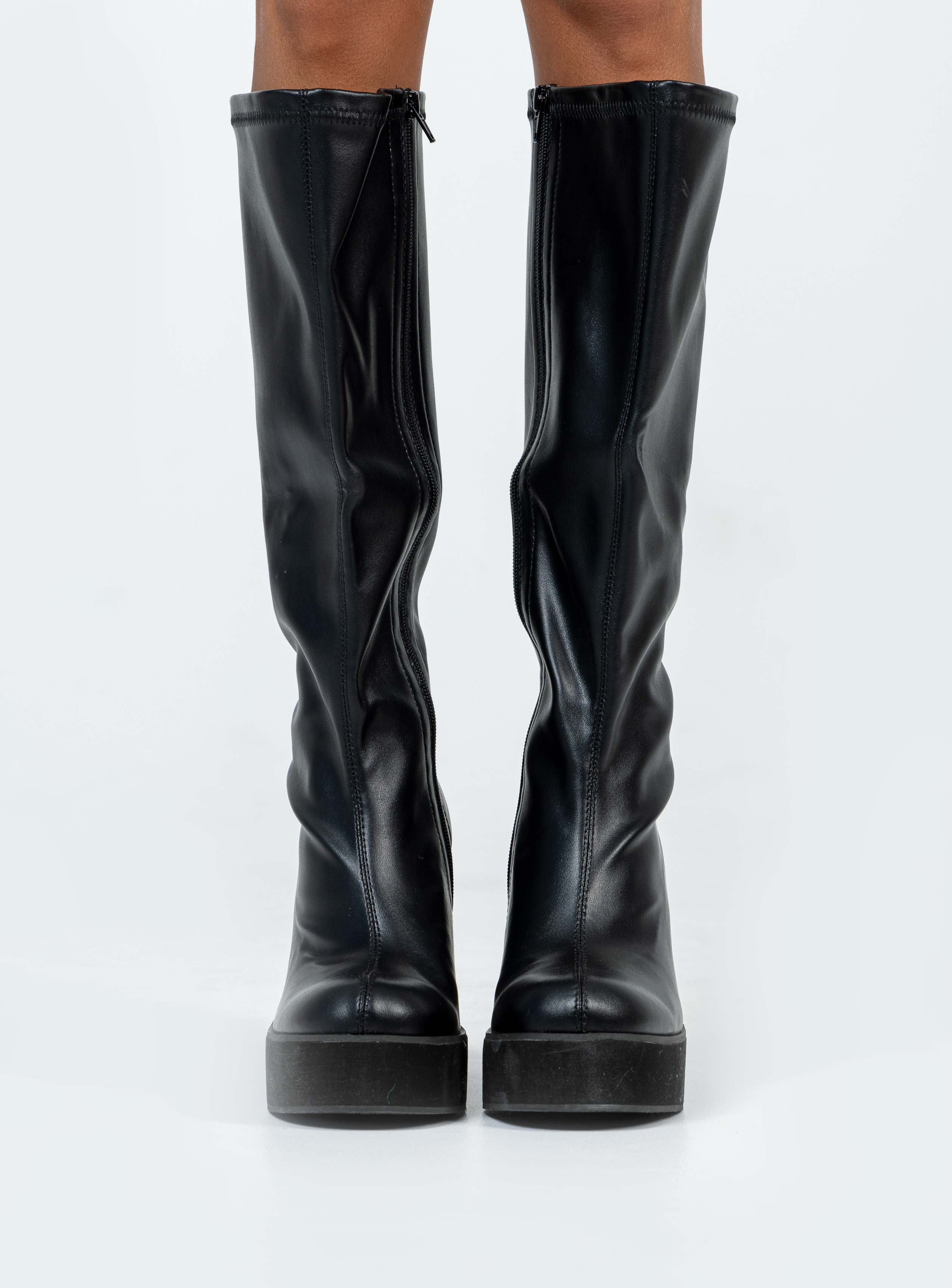 Coline Knee High Platform Boots Black-Vipp Girl
