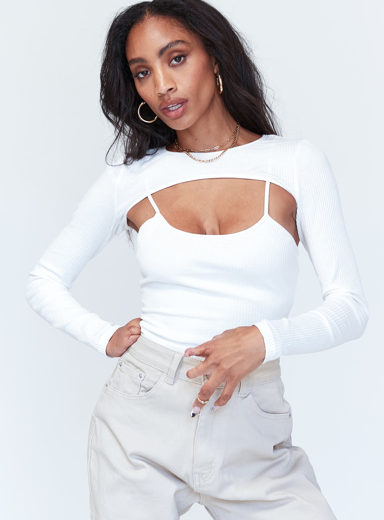 Calla Long Sleeve Bodysuit White-Vipp Girl