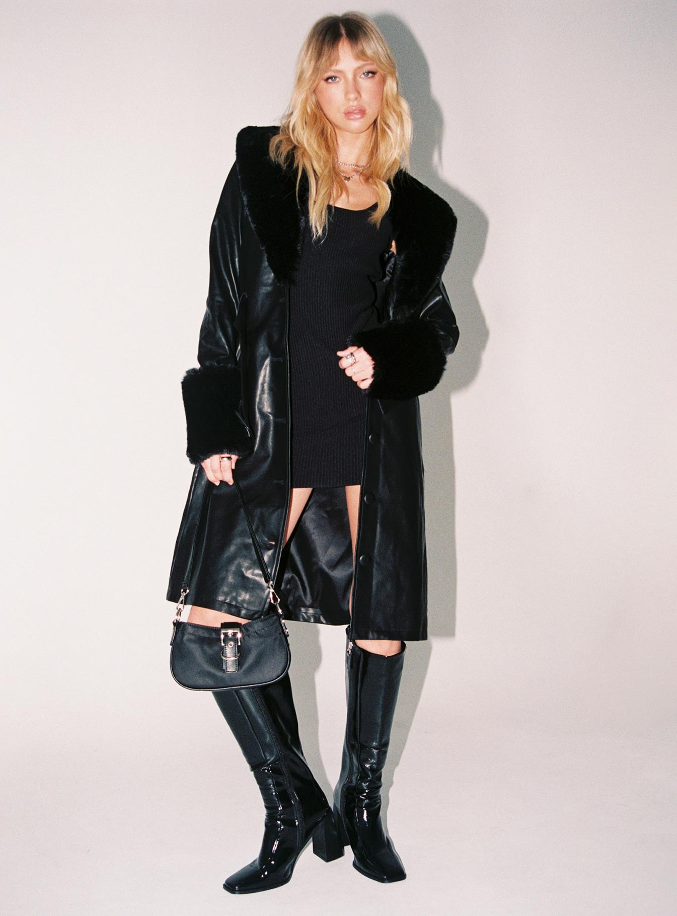 Brooklyn Faux Leather Long Coat Black-Vipp Girl