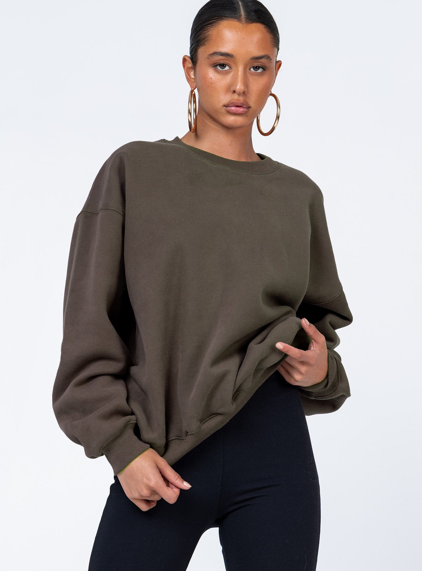 Club Basic Crewneck Sweatshirt Charcoal Brown-Vipp Girl
